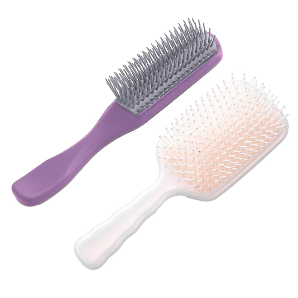 Kuber Industries Hair Brush | Flexible Bristles Brush | Hair Brush with Paddle | Straightens &amp; Detangles Hair Brush | Suitable For All Hair Types | Hair Brush Styling Hair | Set of 2 | Pink &amp; Purple