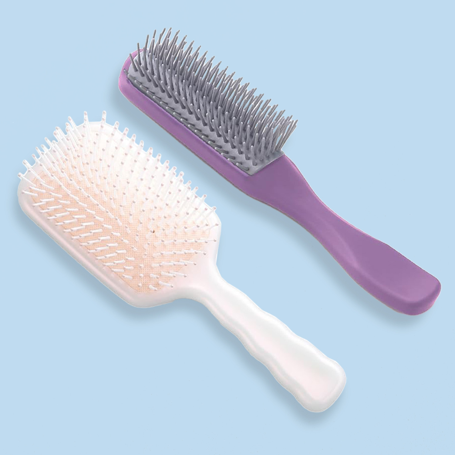 Kuber Industries Hair Brush | Flexible Bristles Brush | Hair Brush with Paddle | Straightens & Detangles Hair Brush | Suitable For All Hair Types | Hair Brush Styling Hair | Set of 2 | Pink & Purple
