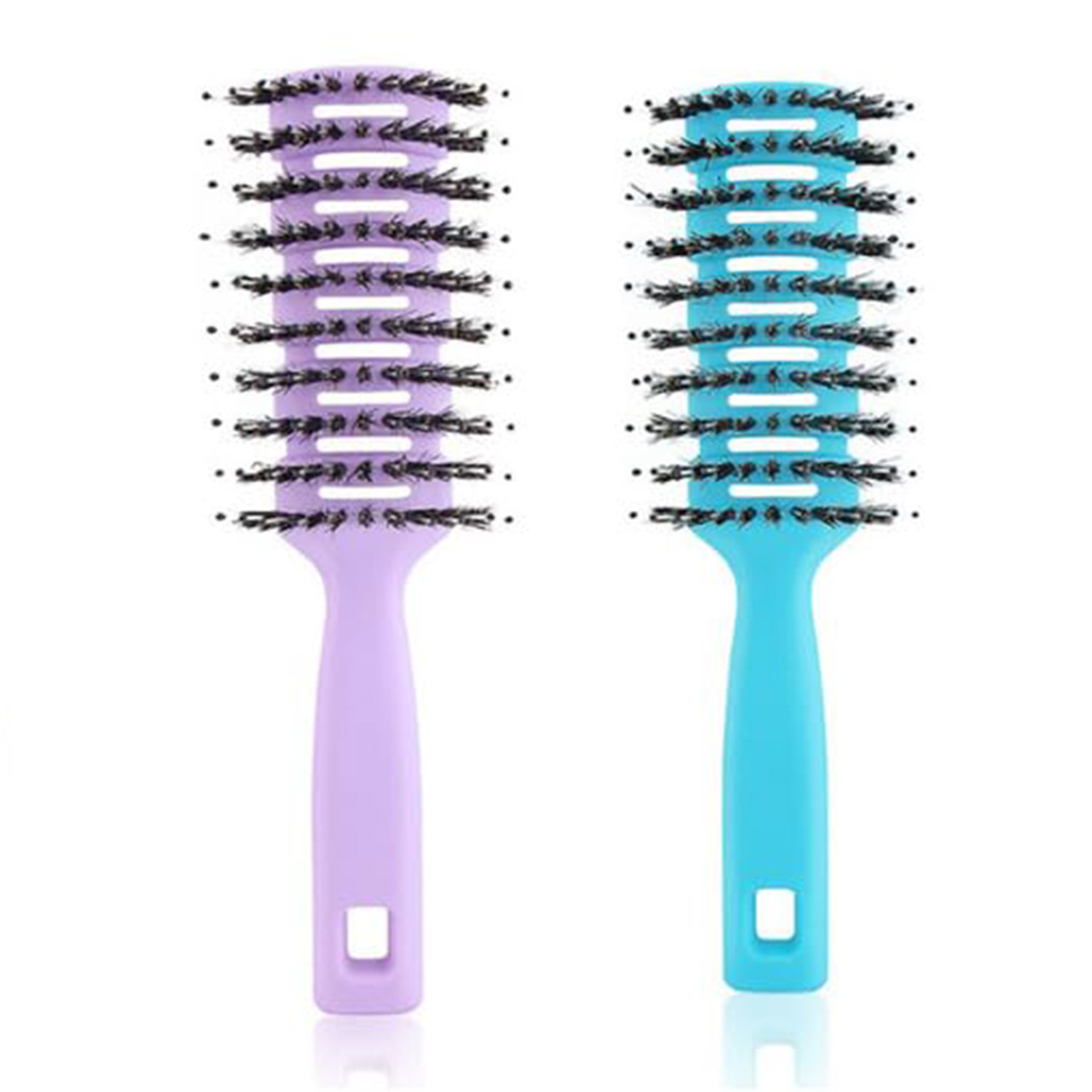 Kuber Industries Hair Brush | Flexible Bristles Brush | Hair Brush with Paddle | Straightens & Detangles Hair Brush | Suitable For All Hair Types | Round Vented | Set of 2 | Blue & Purple