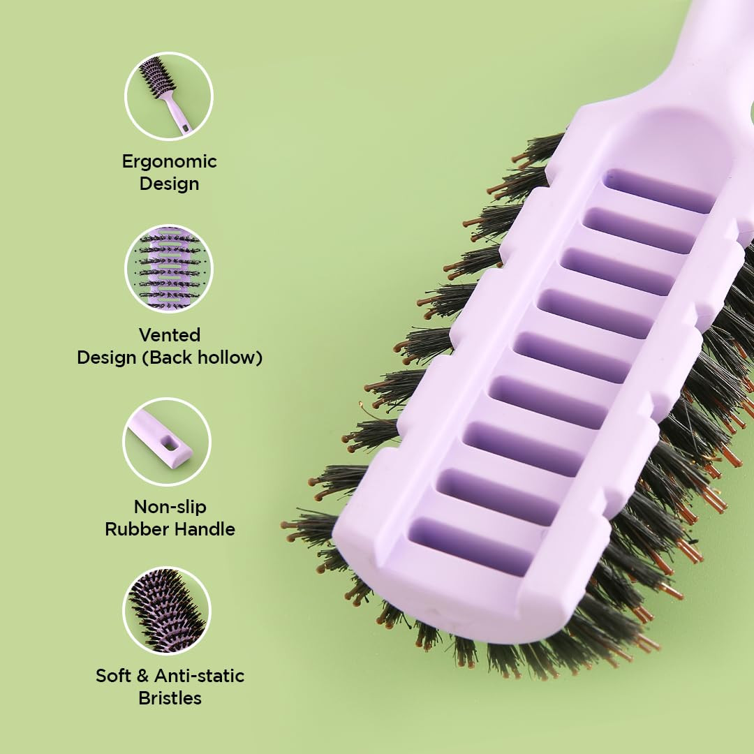 Kuber Industries Hair Brush | Flexible Bristles Brush | Hair Brush with Paddle | Straightens & Detangles Hair Brush | Suitable For All Hair Types | Round Vented | Set of 2 | Blue & Purple