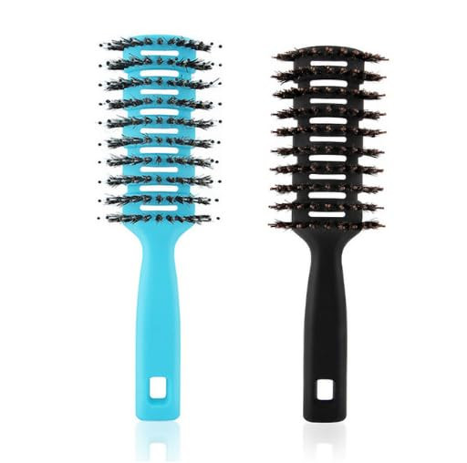 Kuber Industries Hair Brush | Flexible Bristles Brush | Hair Brush with Paddle | Straightens & Detangles Hair Brush | Suitable For All Hair Types | Round Vented | Set of 2 | Black & Blue