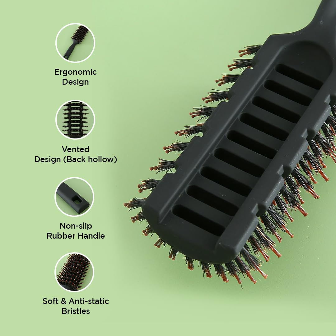 Kuber Industries Hair Brush | Flexible Bristles Brush | Hair Brush with Paddle | Straightens & Detangles Hair Brush | Suitable For All Hair Types | Round Vented | Set of 2 | Black & Blue