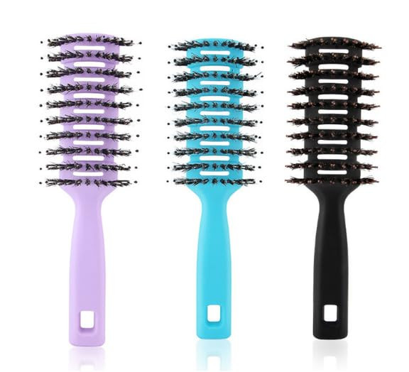 Kuber Industries Hair Brush | Flexible Bristles Brush | Hair Brush with Paddle | Straightens & Detangles Hair Brush | Suitable For All Hair Types | Round Vented | Set of 3 | Multi