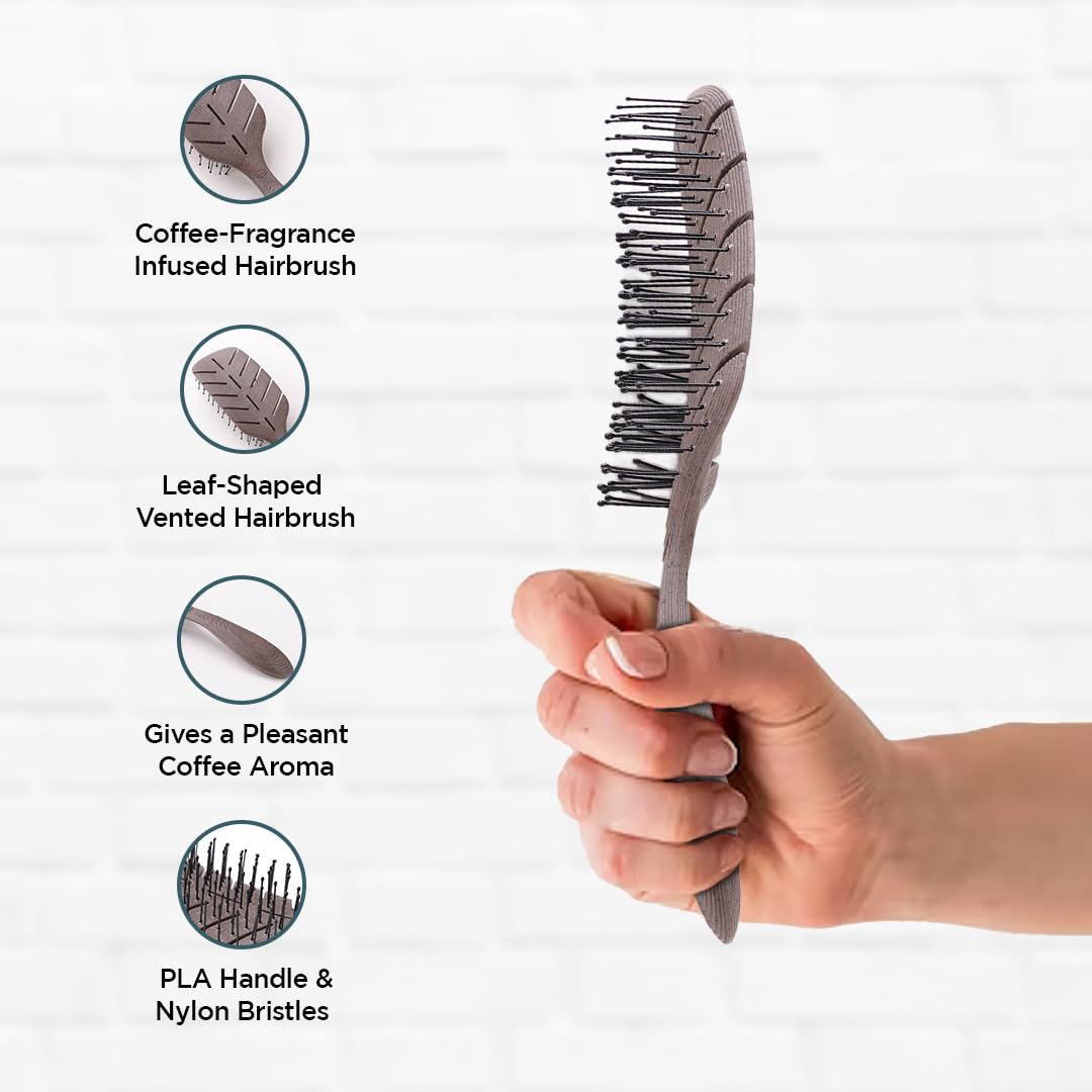 Kuber Industries Hair Brush | Vented Leaf Hair Brushes | Wet & Dry Hair Brushes for Women-Men | Soft Bristles Detangler Hair Brush | HSBIOCFE | Coffee