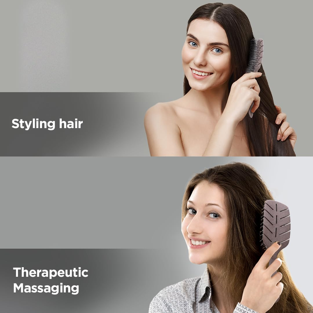 Kuber Industries Hair Brush | Vented Leaf Hair Brushes | Wet & Dry Hair Brushes for Women-Men | Soft Bristles Detangler Hair Brush | HSBIOCFE | Coffee