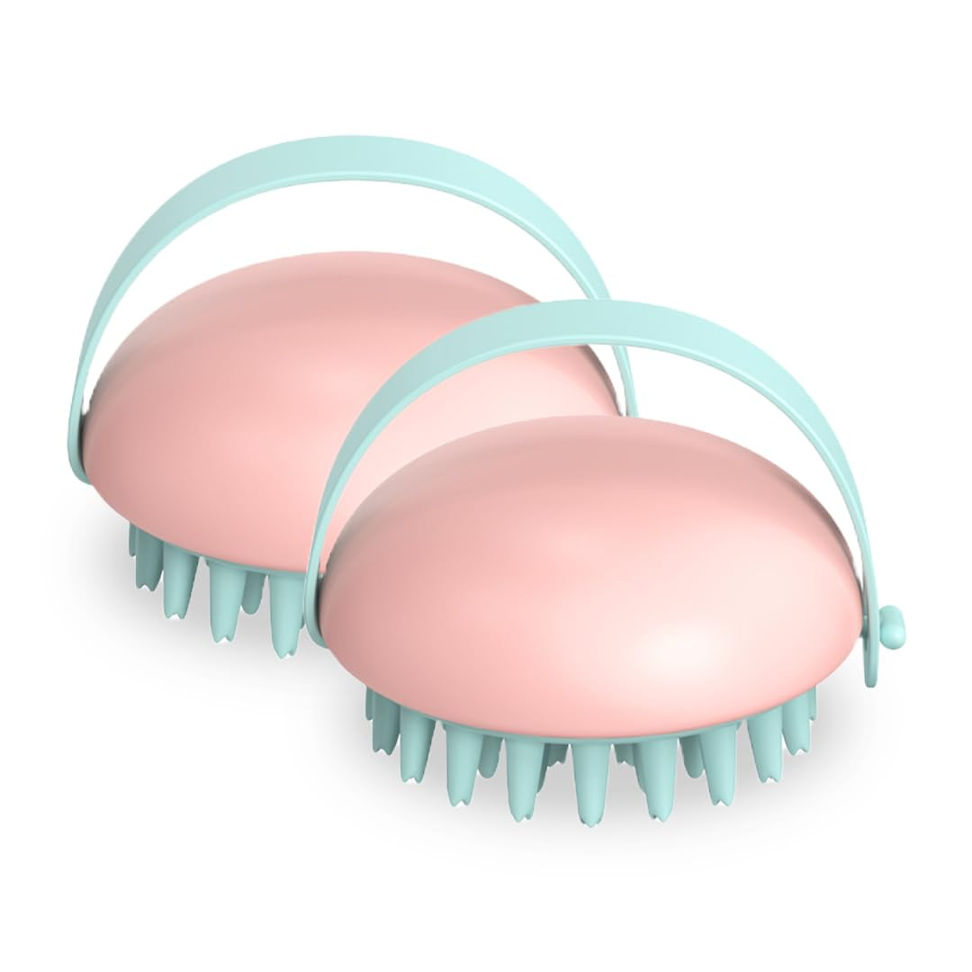 Kuber Industries Hair Massager Brush | Soft Silicone Bristles | Shampoo Brush for Hair Washing | Scalp Massager | Massager Brush For Dandruff | 2 Piece | XJPNKU | Pink