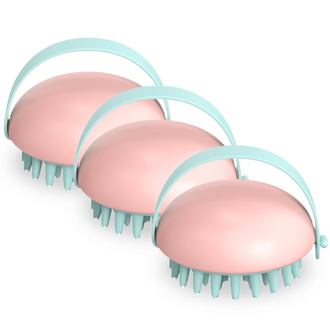 Kuber Industries Hair Massager Brush | Soft Silicone Bristles | Shampoo Brush for Hair Washing | Scalp Massager | Massager Brush For Dandruff | 3 Piece | XJPNKU | Pink