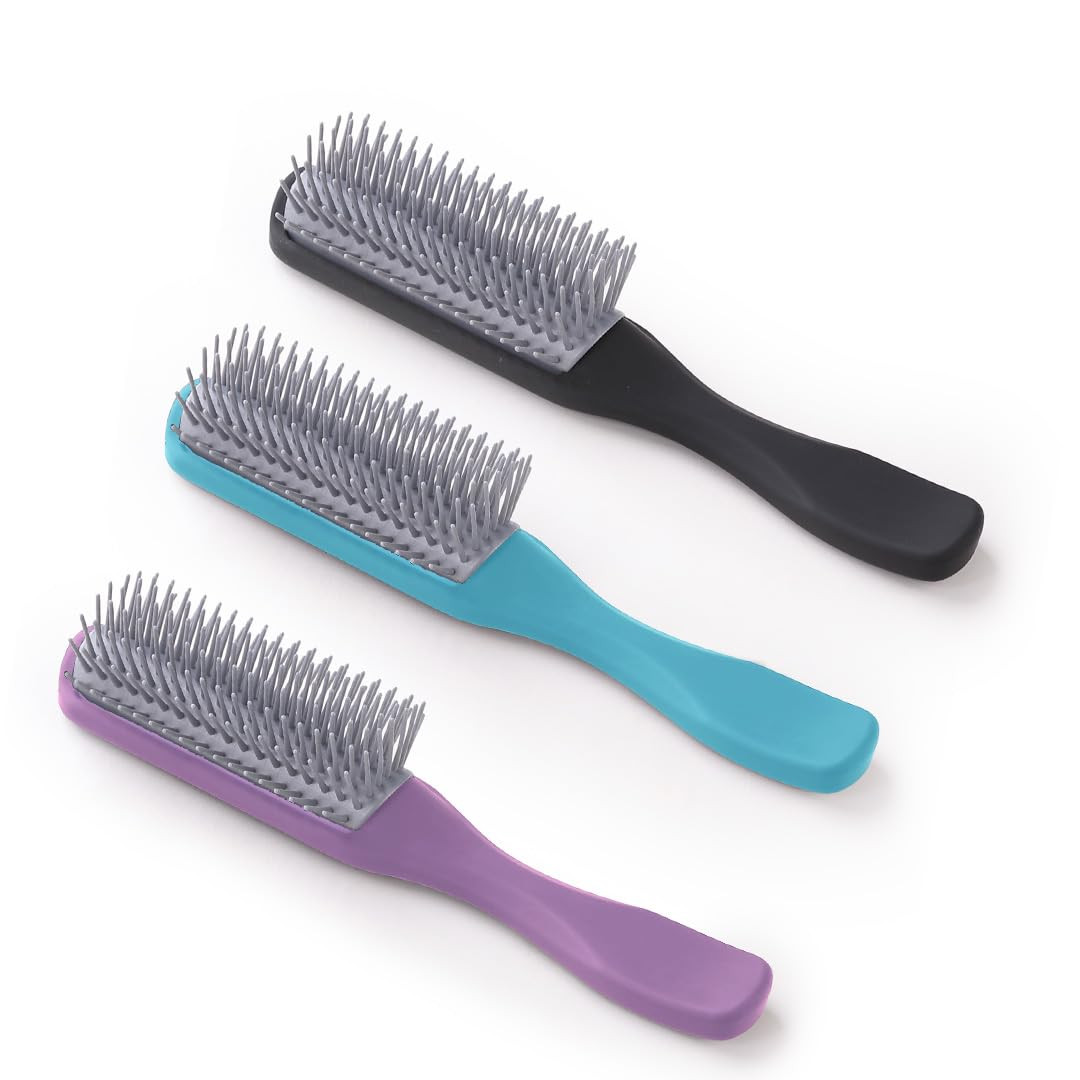 Kuber Industries Hair Styling Brush | Hair Brush for Men & Women | Flexible Bristles Styling Brush for Curly Wavy Hairs | Wet & Dry Hair Brush | Pack of 3 | C19BLE | C19BLK | C19P.. | Multi