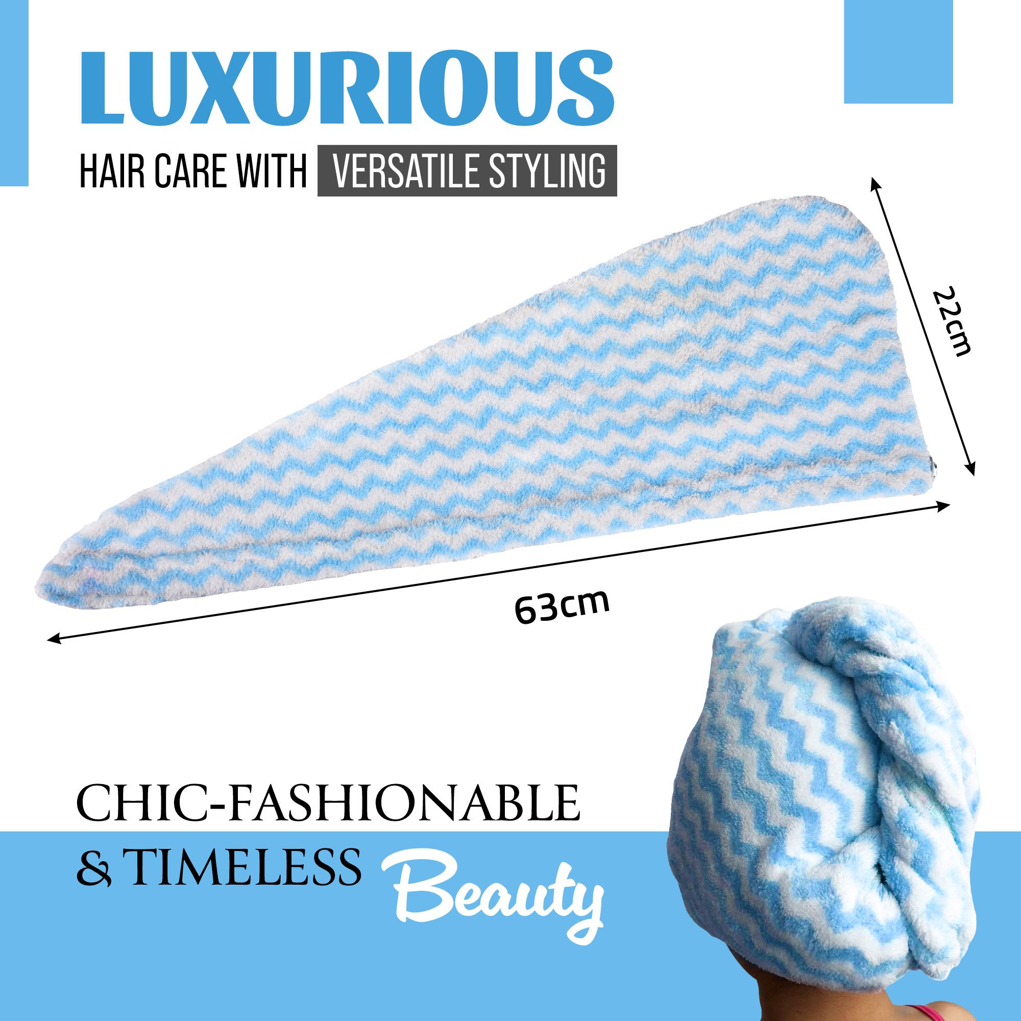 Kuber Industries Hair Wrapper | Hair-Drying Towel | Hair Bathrobe for Women & Girls | Hair Dry Cap Bath Towel | Microfiber Hair Turban Towel | Quick Absorbent Hair Towel | Zig Zag | Sky Blue