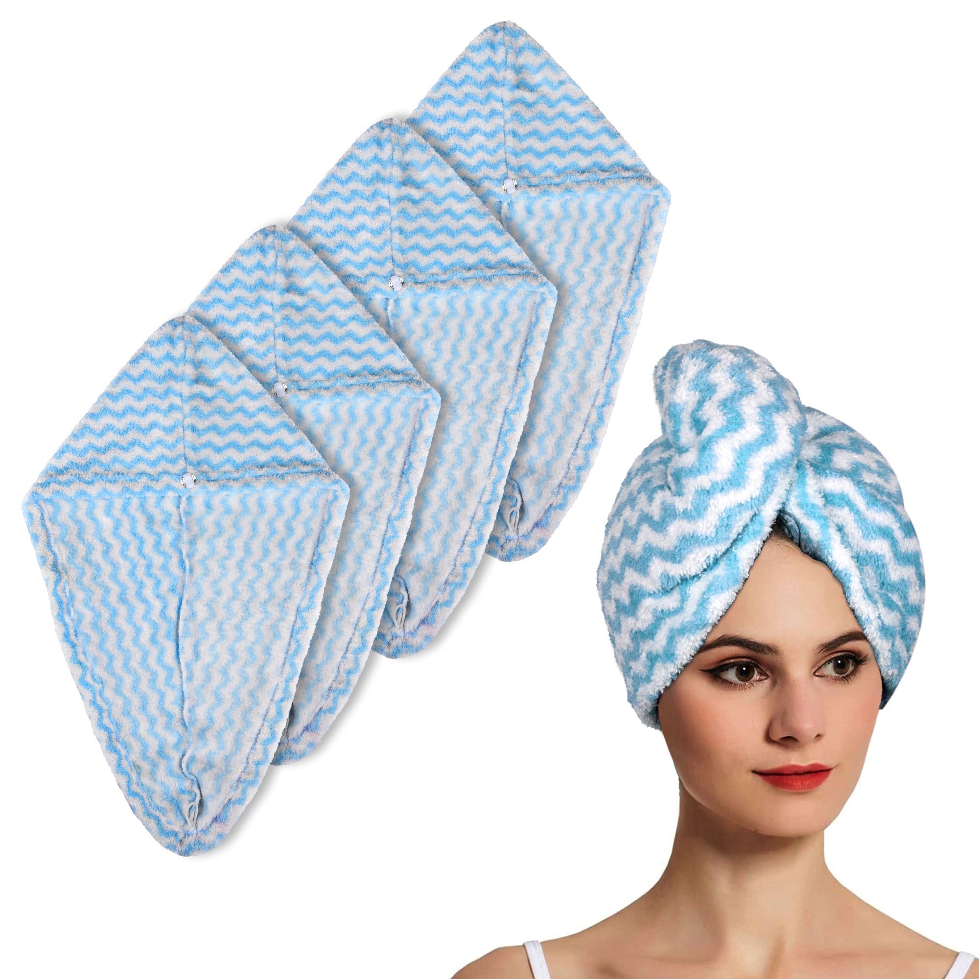 Kuber Industries Hair Wrapper | Hair-Drying Towel | Hair Bathrobe for Women & Girls | Hair Dry Cap Bath Towel | Microfiber Hair Turban Towel | Quick Absorbent Hair Towel | Zig Zag | Sky Blue