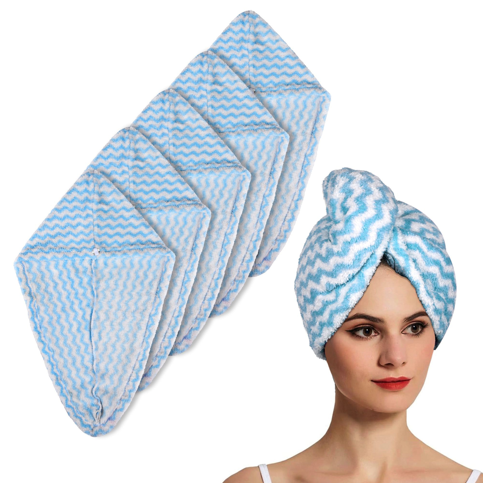 Kuber Industries Hair Wrapper | Hair-Drying Towel | Hair Bathrobe for Women & Girls | Hair Dry Cap Bath Towel | Microfiber Hair Turban Towel | Quick Absorbent Hair Towel | Zig Zag | Sky Blue
