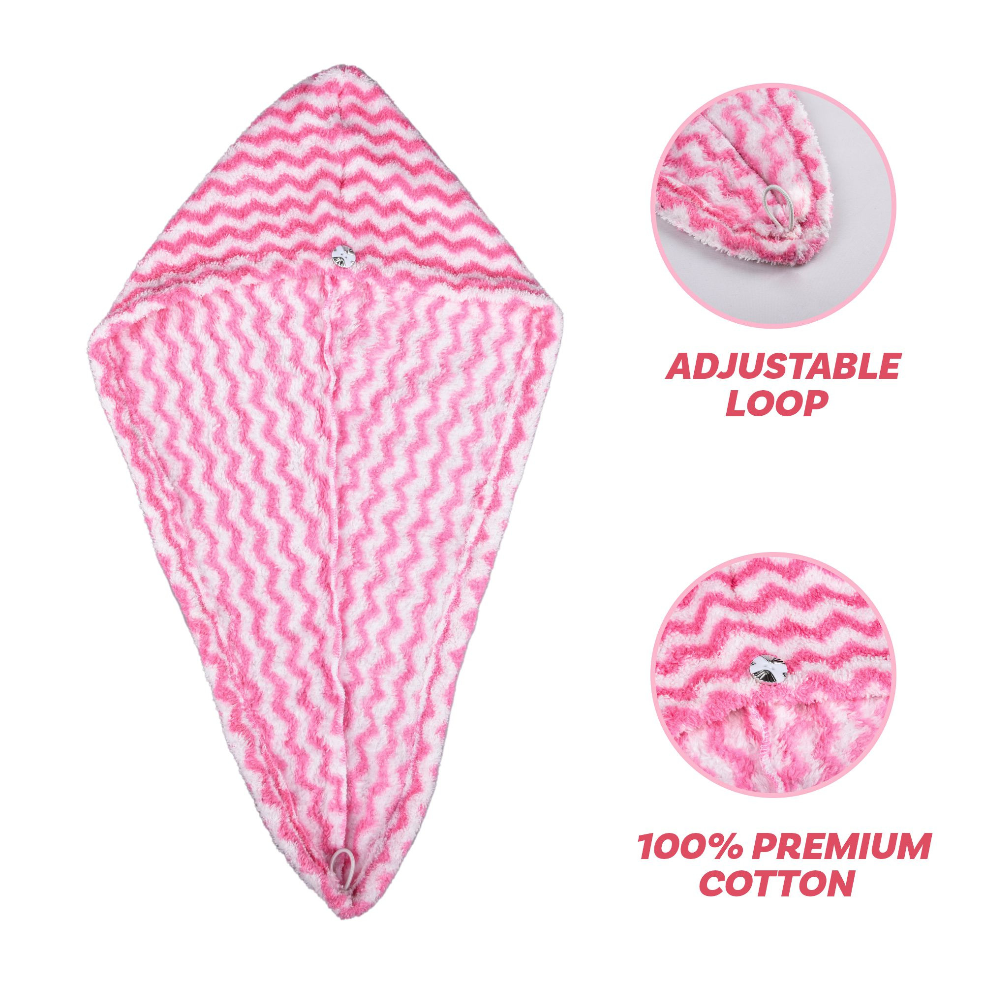 Kuber Industries Hair Wrapper | Hair-Drying Towel | Hair Bathrobe for Women & Girls | Hair Dry Cap Bath Towel | Microfiber Hair Turban Towel | Quick Absorbent Hair Towel | Zig Zag | Pink