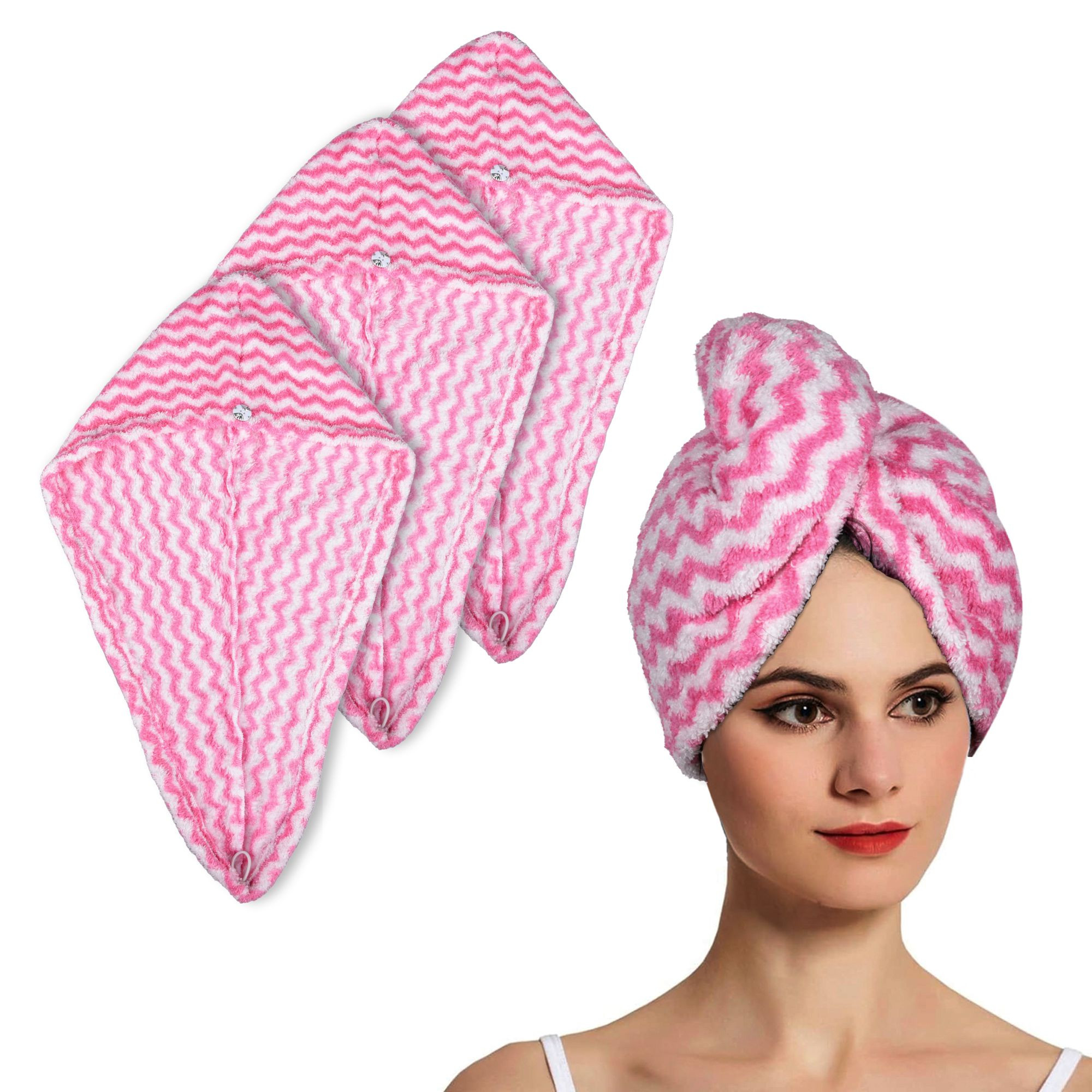Kuber Industries Hair Wrapper | Hair-Drying Towel | Hair Bathrobe for Women & Girls | Hair Dry Cap Bath Towel | Microfiber Hair Turban Towel | Quick Absorbent Hair Towel | Zig Zag | Pink