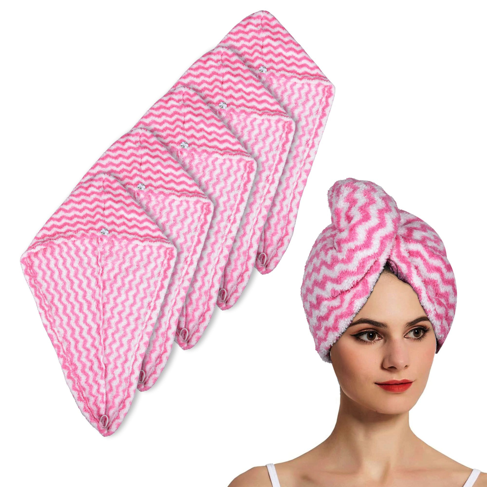 Kuber Industries Hair Wrapper | Hair-Drying Towel | Hair Bathrobe for Women & Girls | Hair Dry Cap Bath Towel | Microfiber Hair Turban Towel | Quick Absorbent Hair Towel | Zig Zag | Pink
