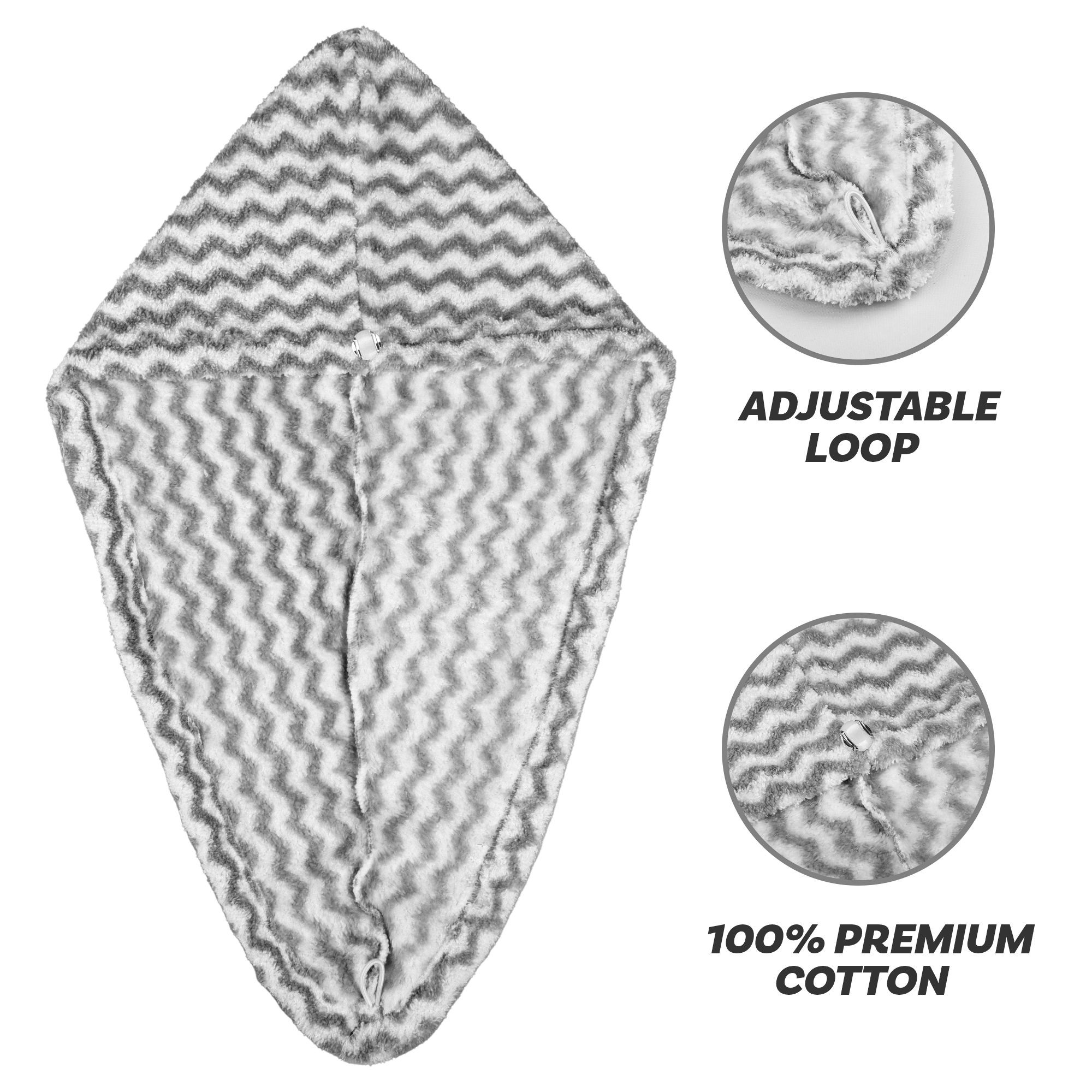 Kuber Industries Hair Wrapper | Hair-Drying Towel | Hair Bathrobe for Women & Girls | Hair Dry Cap Bath Towel | Microfiber Hair Turban Towel | Quick Absorbent Hair Towel | Zig Zag | Gray