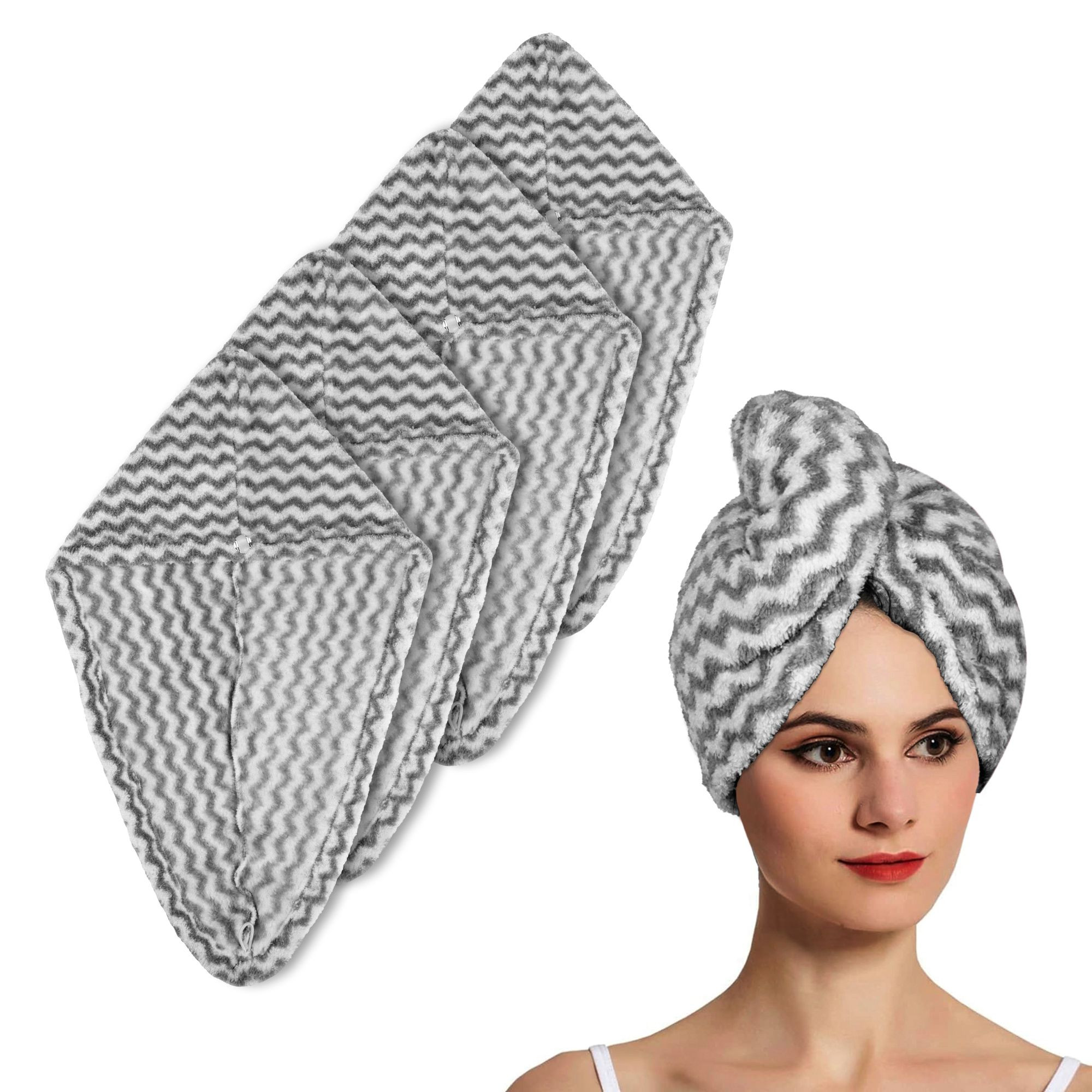 Kuber Industries Hair Wrapper | Hair-Drying Towel | Hair Bathrobe for Women & Girls | Hair Dry Cap Bath Towel | Microfiber Hair Turban Towel | Quick Absorbent Hair Towel | Zig Zag | Gray