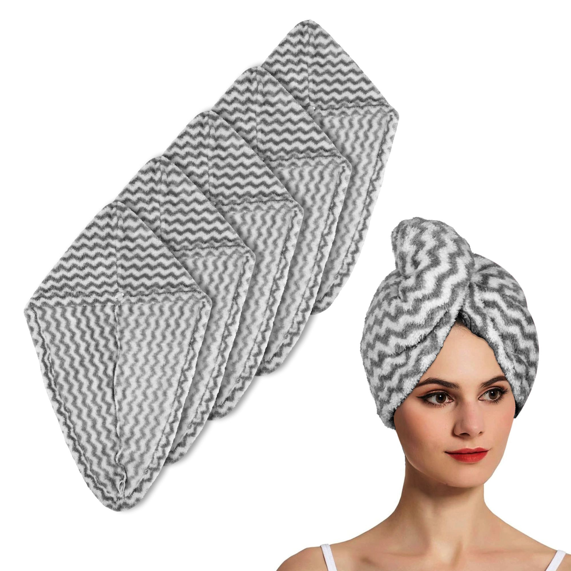 Kuber Industries Hair Wrapper | Hair-Drying Towel | Hair Bathrobe for Women & Girls | Hair Dry Cap Bath Towel | Microfiber Hair Turban Towel | Quick Absorbent Hair Towel | Zig Zag | Gray