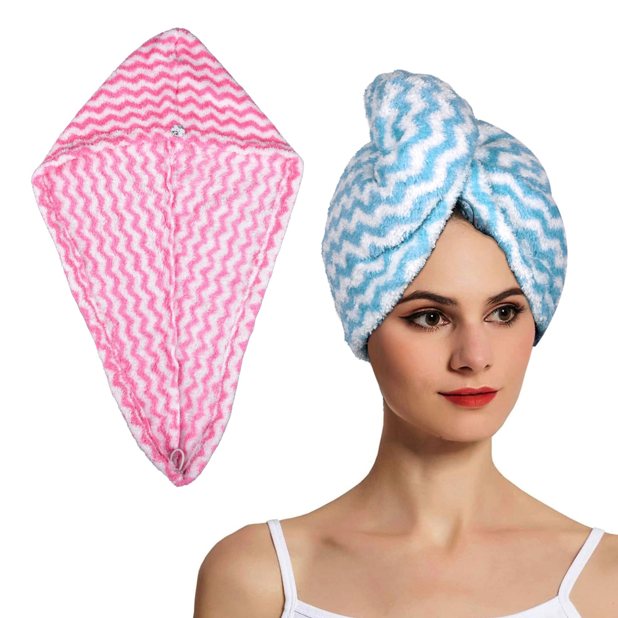 Kuber Industries Hair Wrapper | Hair-Drying Towel | Hair Bathrobe for Women & Girls | Hair Dry Cap Bath Towel | Microfiber Hair Towel | Quick Absorbent Hair Towel | Zig Zag | Pack of 2 | Multicolor