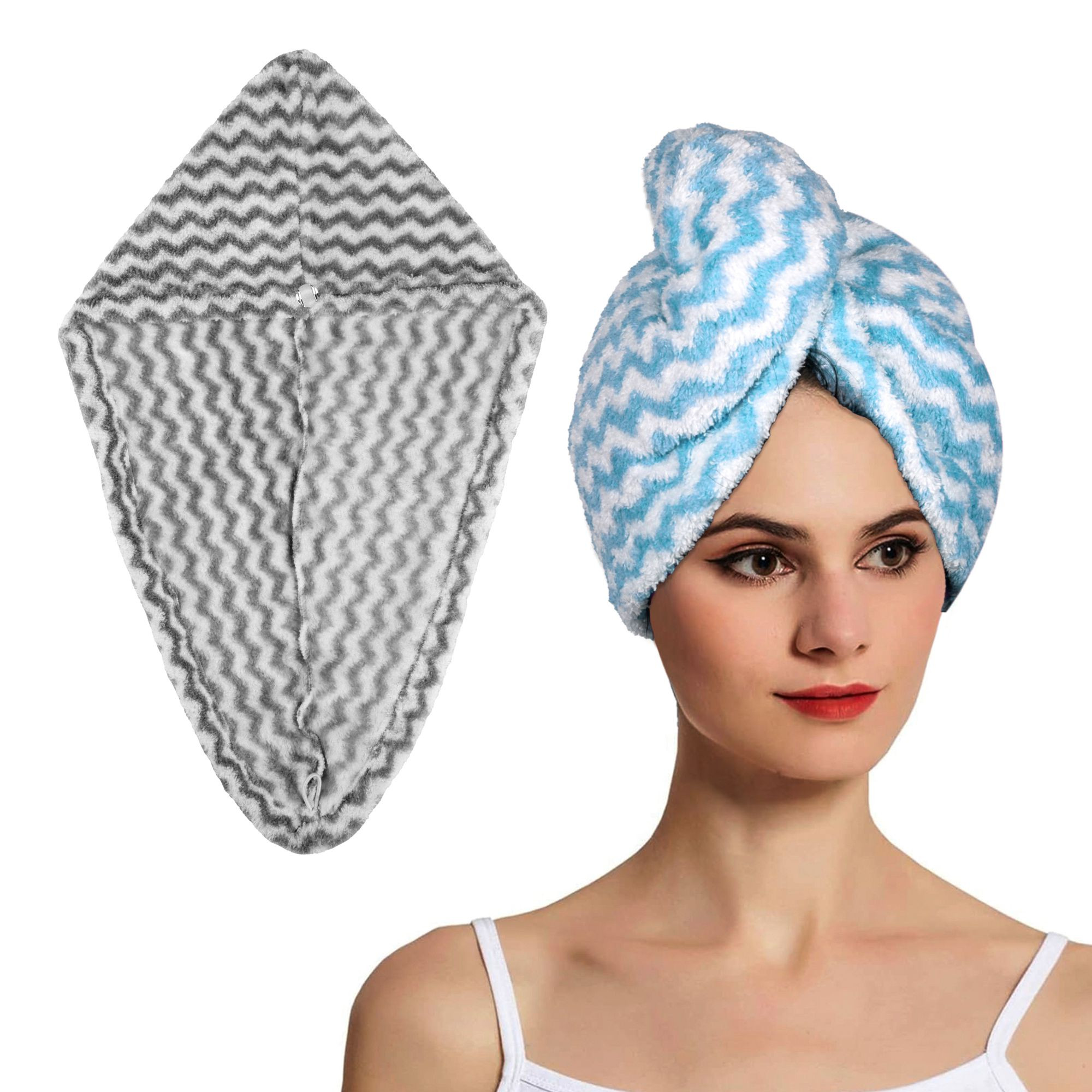 Kuber Industries Hair Wrapper | Hair-Drying Towel | Hair Bathrobe for Women & Girls | Hair Dry Cap Bath Towel | Microfiber Hair Towel | Quick Absorbent Hair Towel | Zig Zag | Pack of 2 | Multicolor