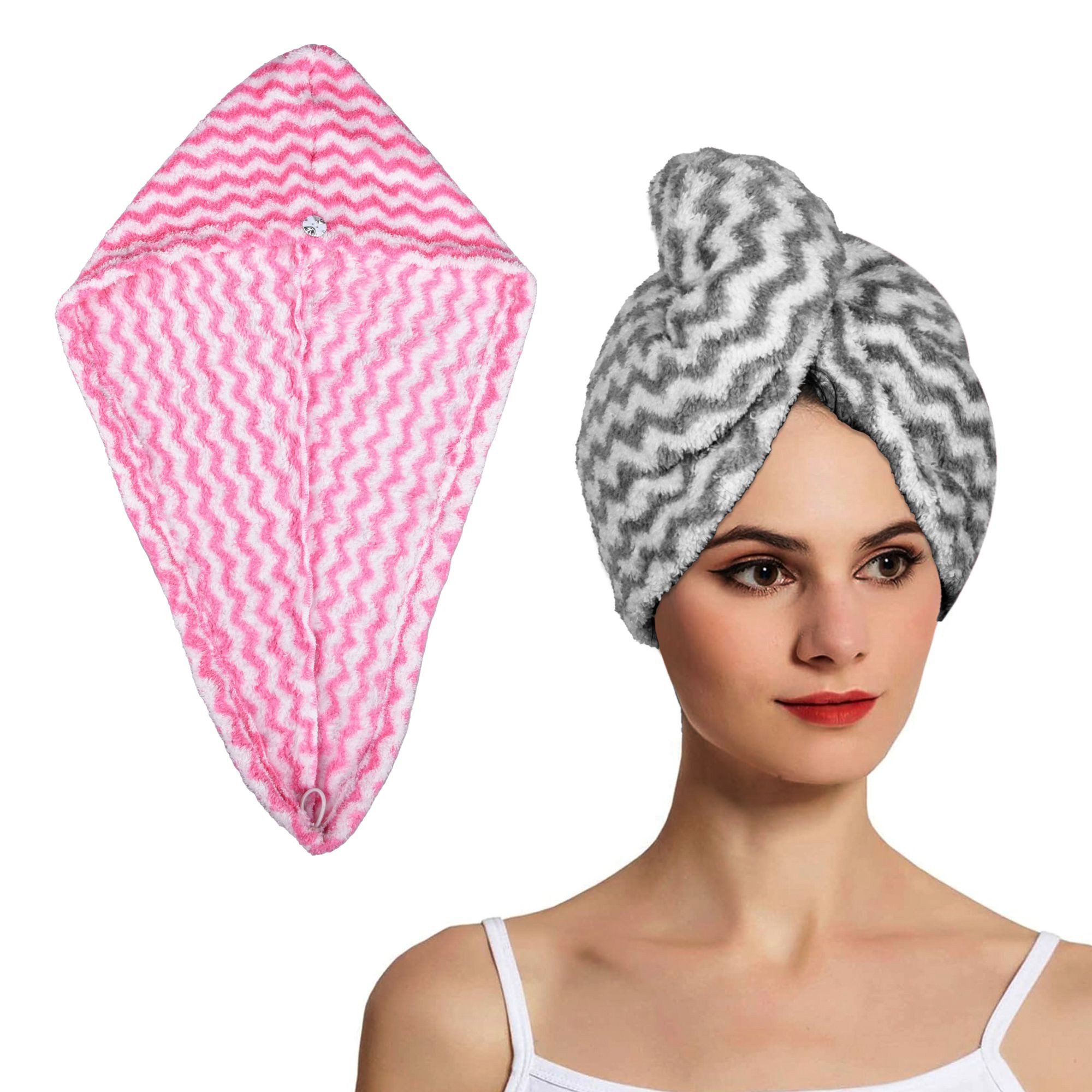 Kuber Industries Hair Wrapper | Hair-Drying Towel | Hair Bathrobe for Women & Girls | Hair Dry Cap Bath Towel | Microfiber Hair Towel | Quick Absorbent Hair Towel | Zig Zag | Pack of 2 | Multicolor