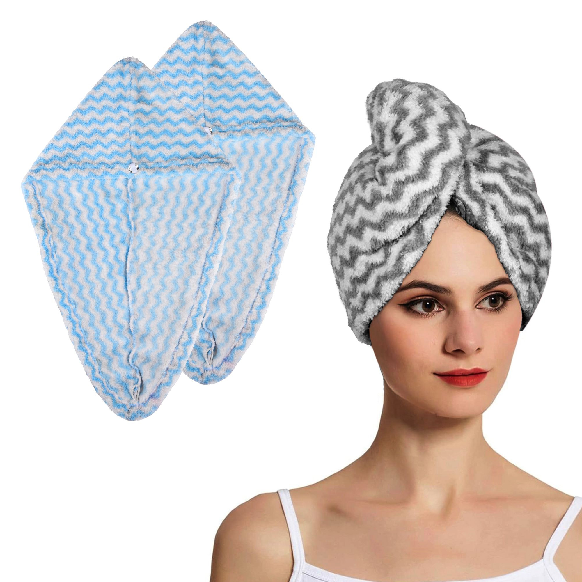 Kuber Industries Hair Wrapper | Hair-Drying Towel | Hair Bathrobe for Women & Girls | Hair Dry Cap Bath Towel | Microfiber Hair Towel | Quick Absorbent Hair Towel | Zig Zag | Pack of 3 | Multicolor