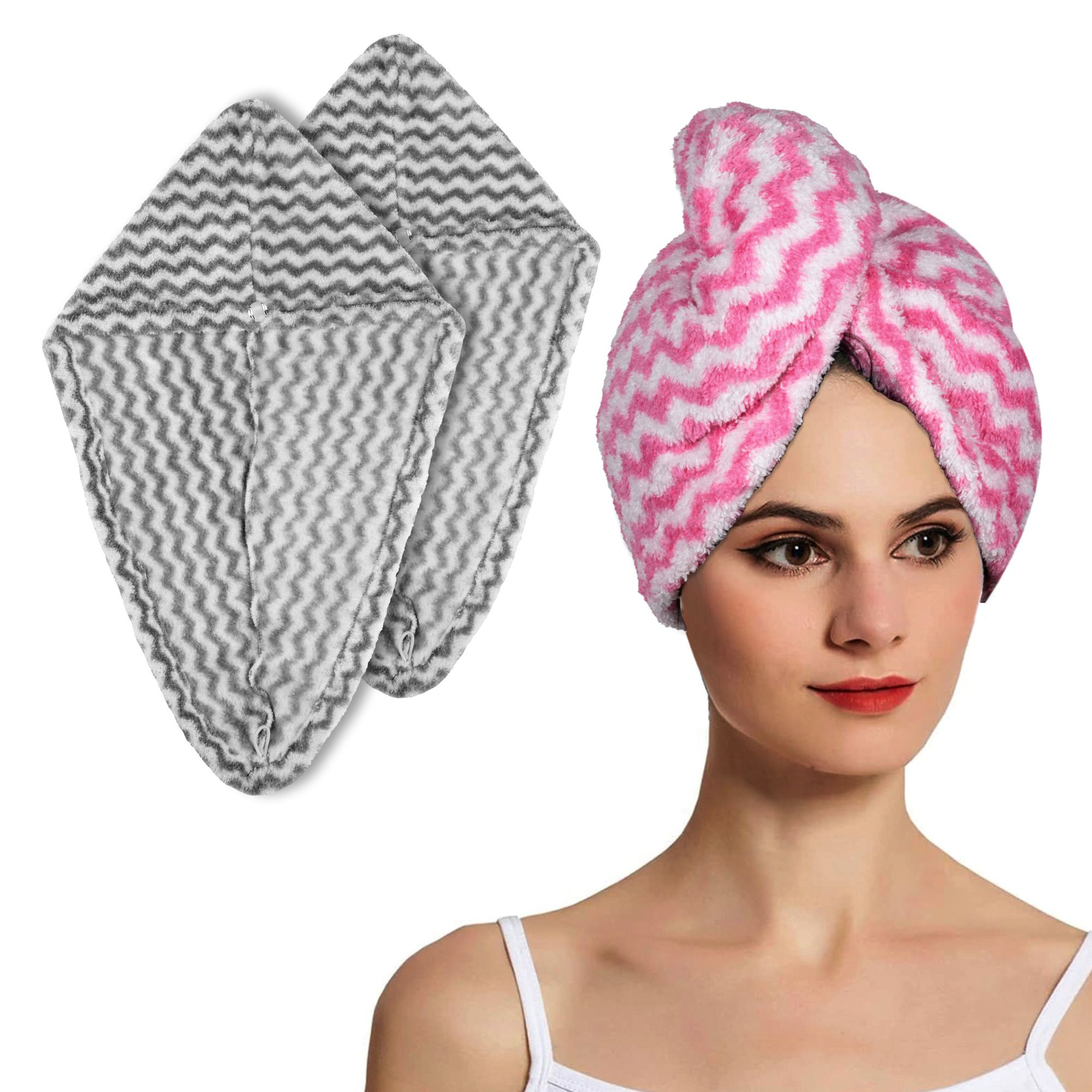 Kuber Industries Hair Wrapper Hair Drying Towel Hair Bathrobe for Women Girls Hair Dry Cap Bath Towel Microfiber Hair Towel Quick Absorbent Hair Towel Zig Zag Pack of 3 Multicolor