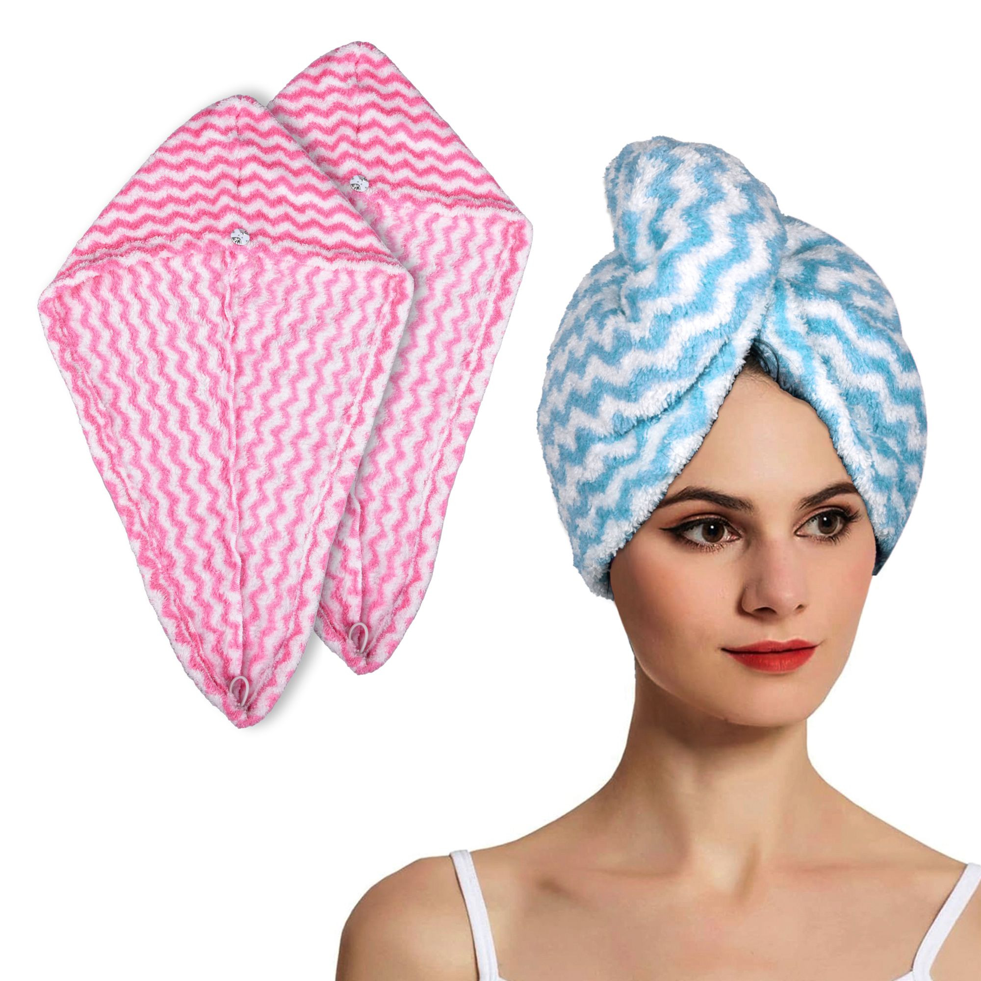 Kuber Industries Hair Wrapper | Hair-Drying Towel | Hair Bathrobe for Women & Girls | Hair Dry Cap Bath Towel | Microfiber Hair Towel | Quick Absorbent Hair Towel | Zig Zag | Pack of 3 | Multicolor