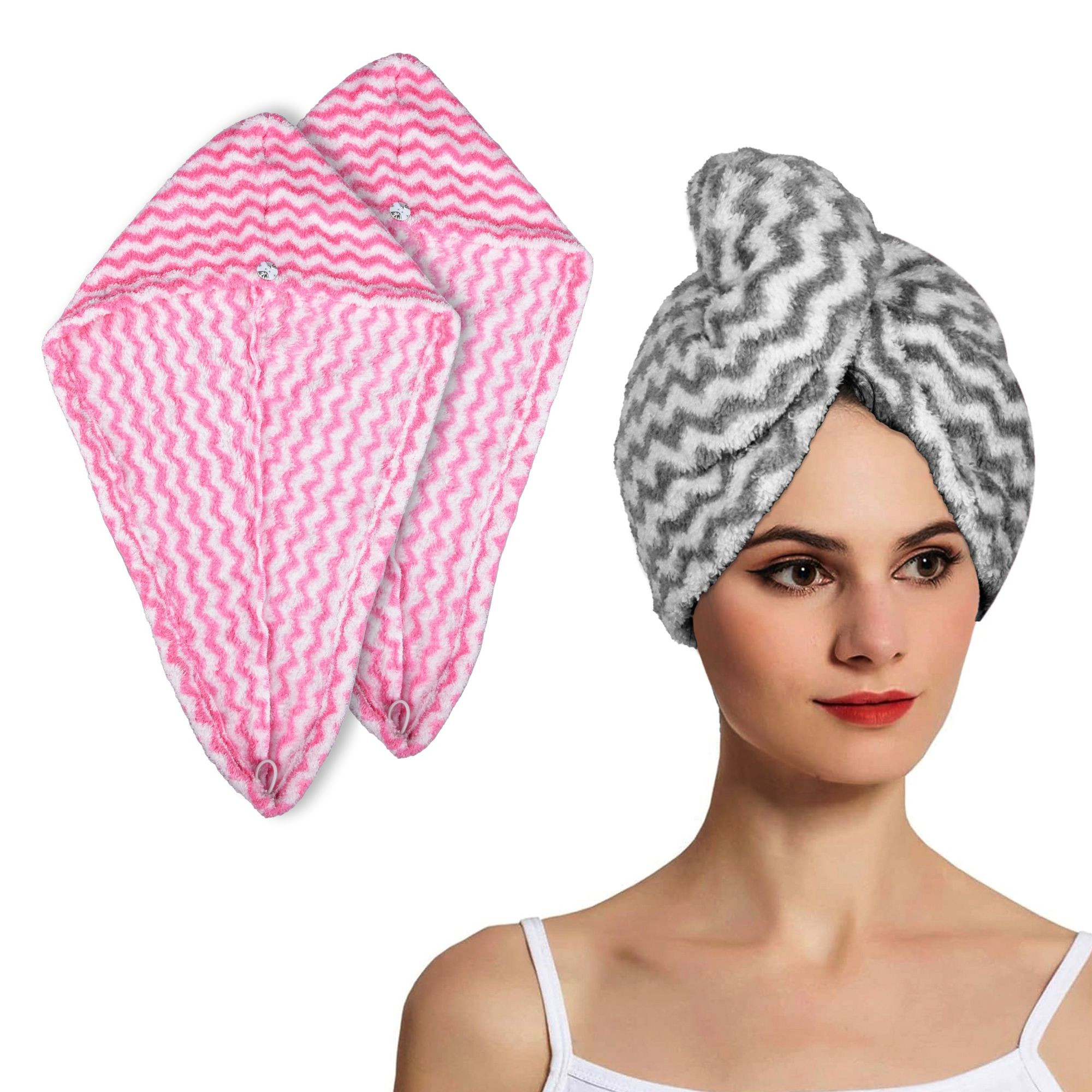 Kuber Industries Hair Wrapper | Hair-Drying Towel | Hair Bathrobe for Women & Girls | Hair Dry Cap Bath Towel | Microfiber Hair Towel | Quick Absorbent Hair Towel | Zig Zag | Pack of 3 | Multicolor