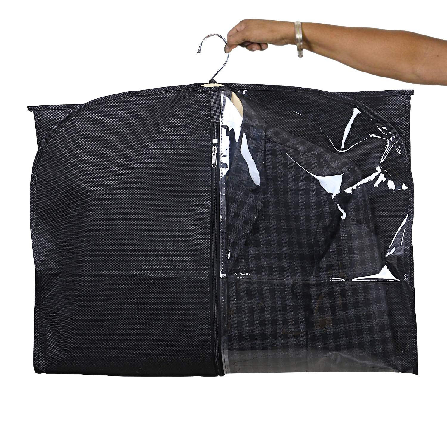 Kuber Industries Half Transparent Non Woven Men's Coat Blazer Suit Cover (Black)  -CTKTC41349