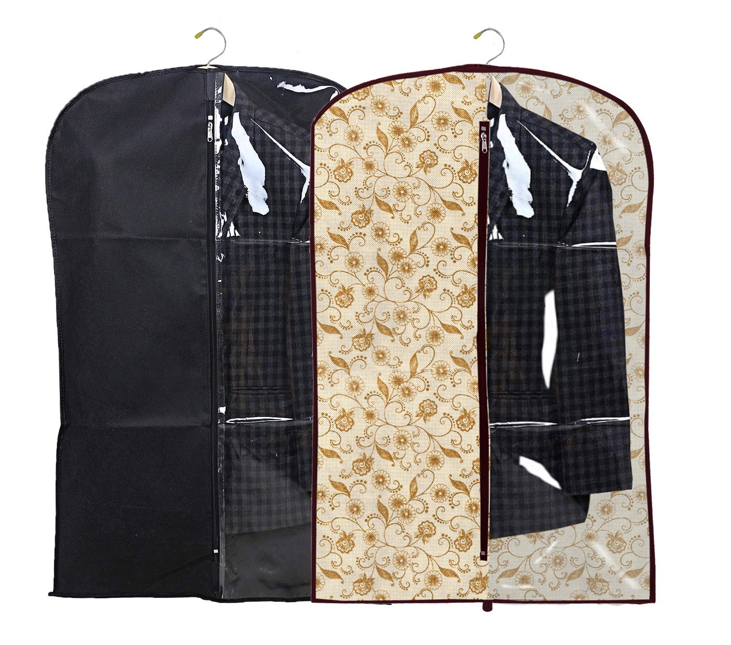 Kuber Industries Half Transparent Non Woven Men's Coat Blazer Suit Cover (Black & Brown)  -CTKTC41487