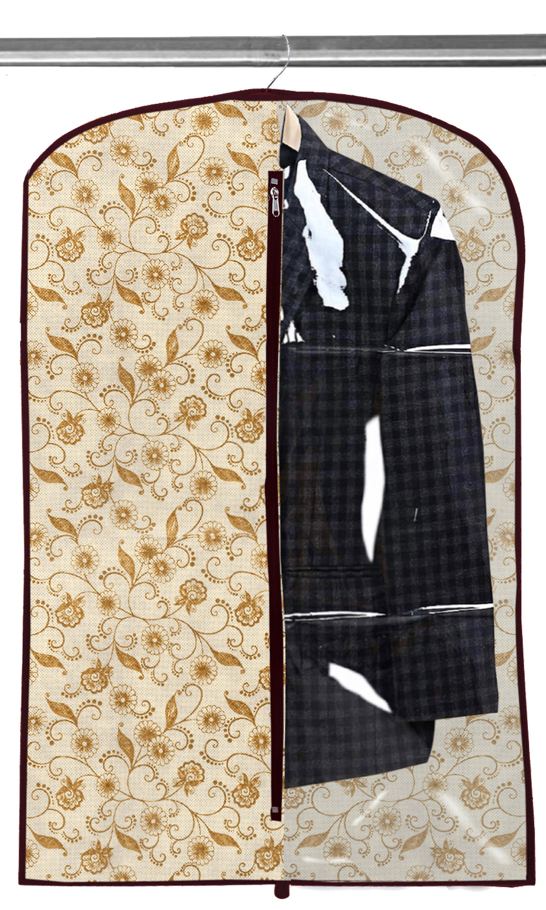 Kuber Industries Half Transparent Non Woven Men's Coat Blazer Suit Cover (Black & Brown)  -CTKTC41487