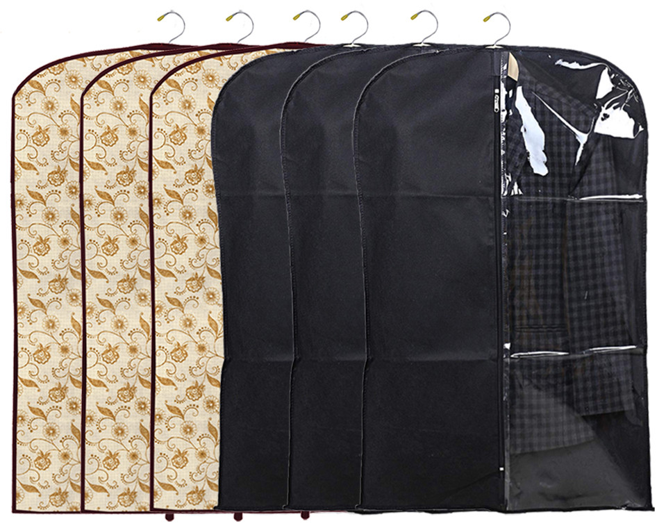 Kuber Industries Half Transparent Non Woven Men's Coat Blazer Suit Cover (Black & Brown)  -CTKTC41487