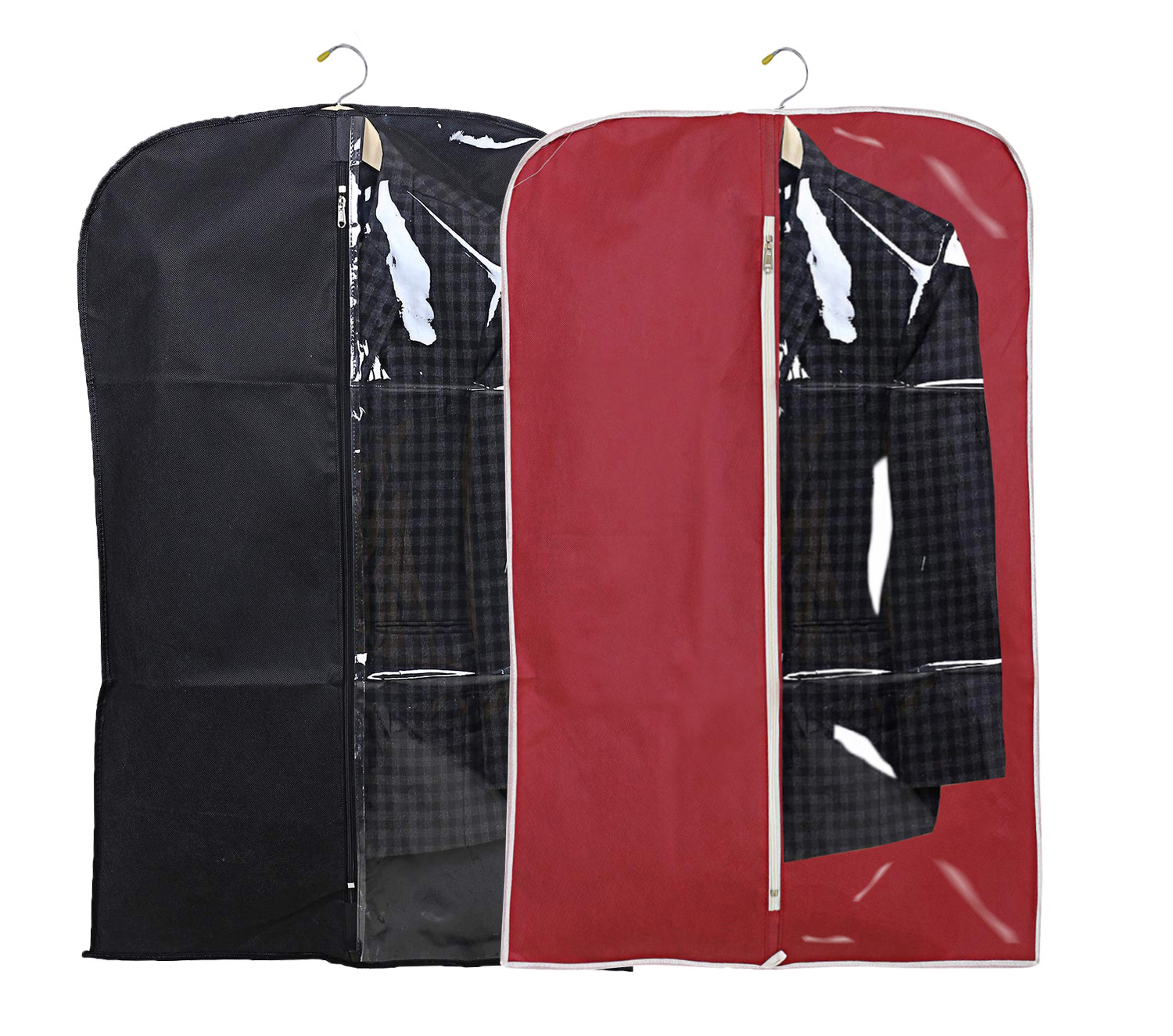 Kuber Industries Half Transparent Non Woven Men's Coat Blazer Suit Cover (Black & Maroon)  -CTKTC41485