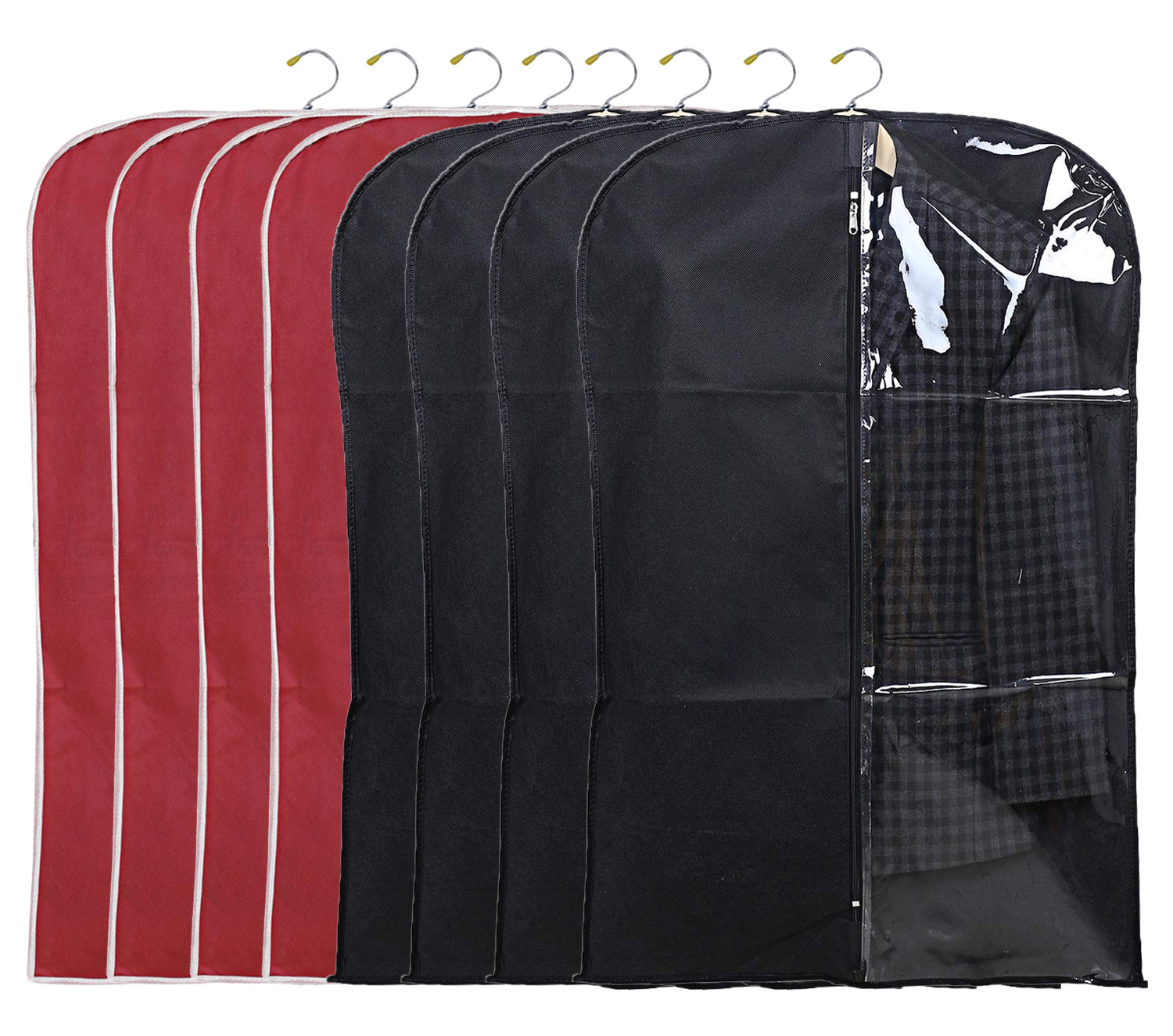 Kuber Industries Half Transparent Non Woven Men's Coat Blazer Suit Cover (Black & Maroon)  -CTKTC41485