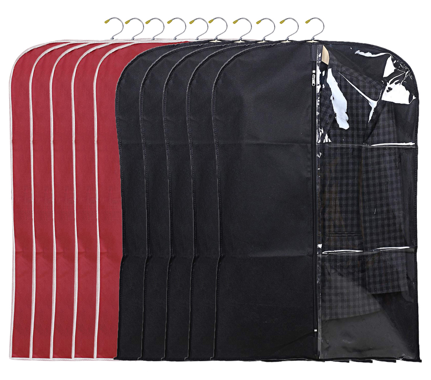 Kuber Industries Half Transparent Non Woven Men's Coat Blazer Suit Cover (Black & Maroon)  -CTKTC41485