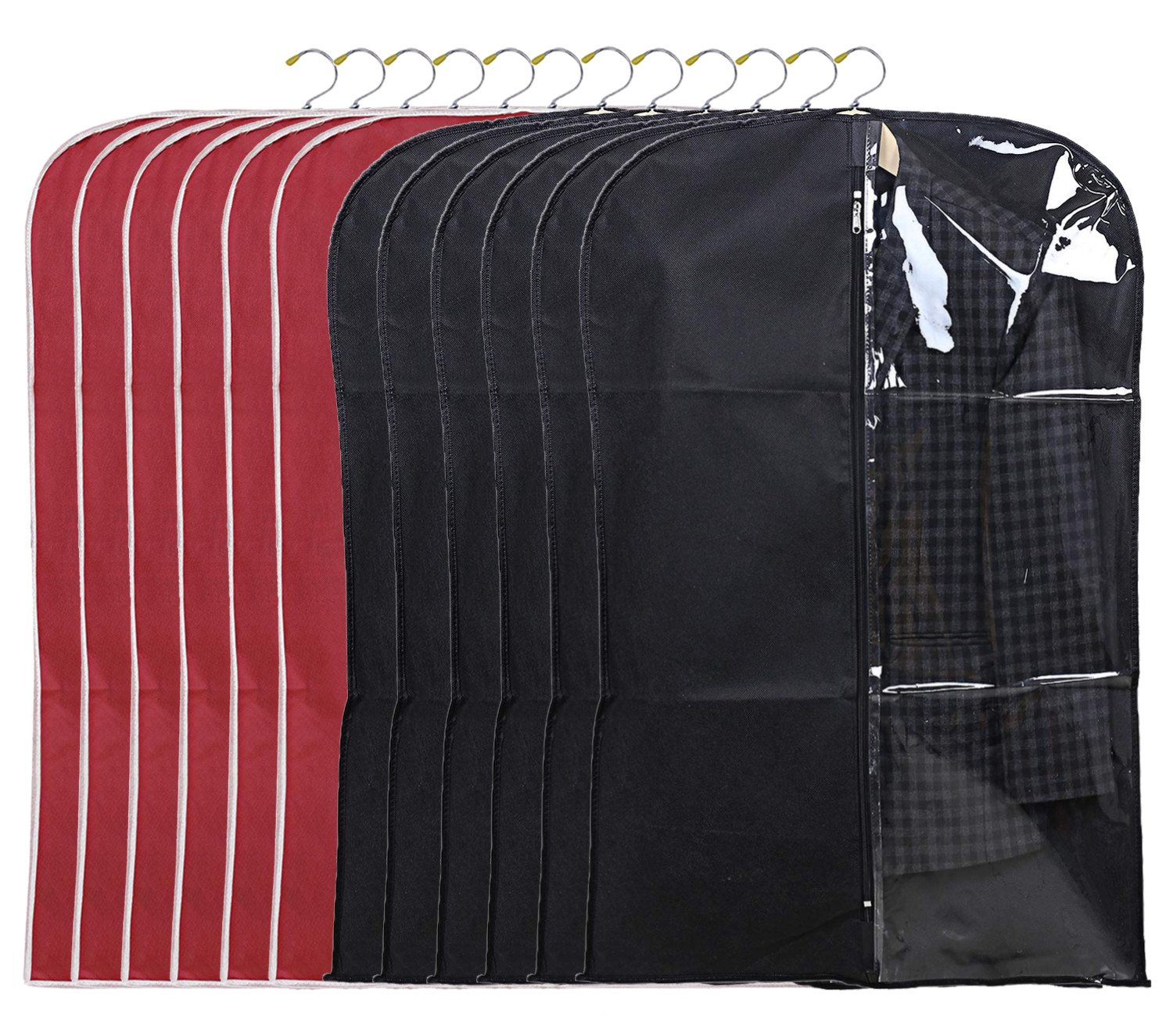 Kuber Industries Half Transparent Non Woven Men's Coat Blazer Suit Cover (Black & Maroon)  -CTKTC41485
