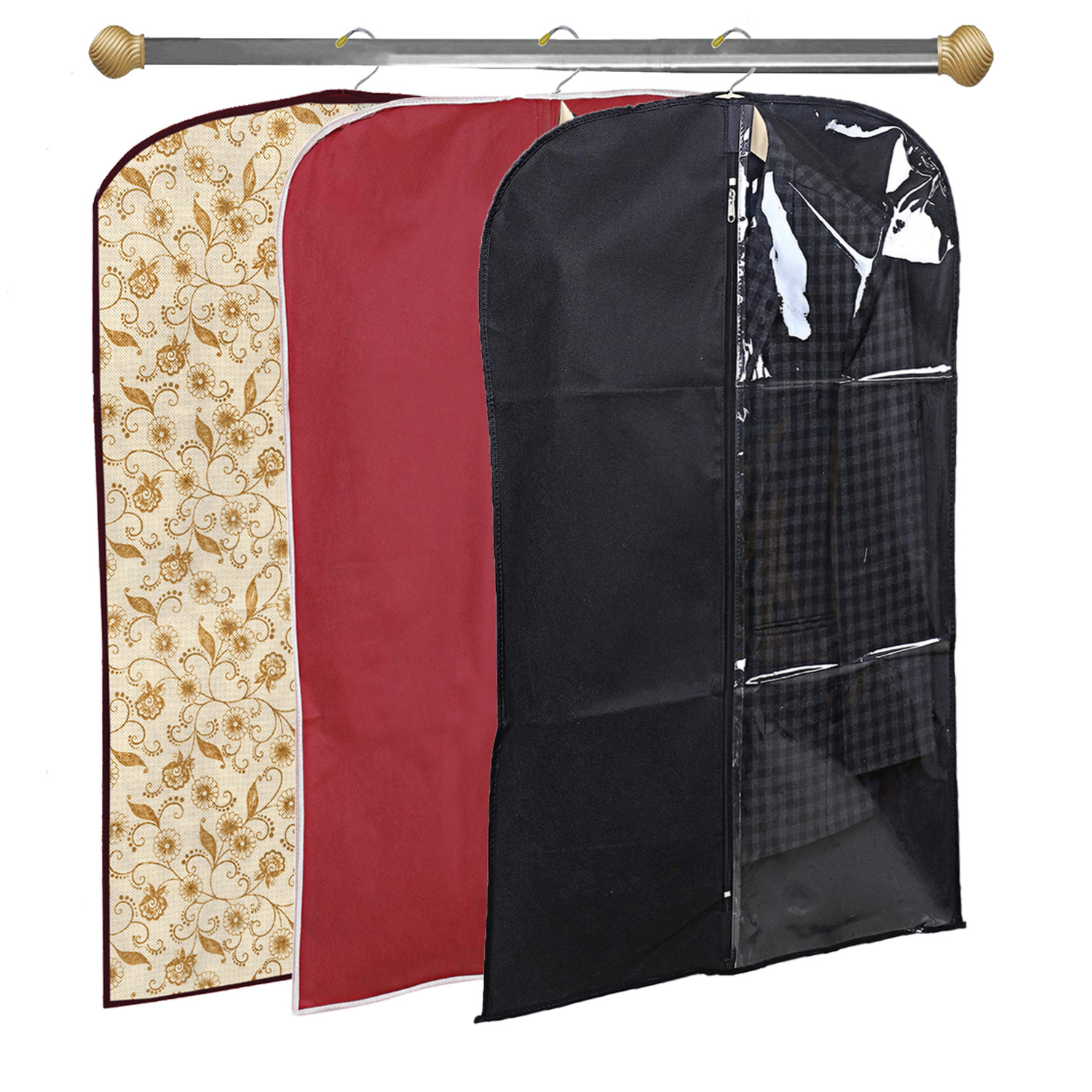 Kuber Industries Half Transparent Non Woven Men's Coat Blazer Suit Cover (Black & Maroon & Brown)  -CTKTC41503