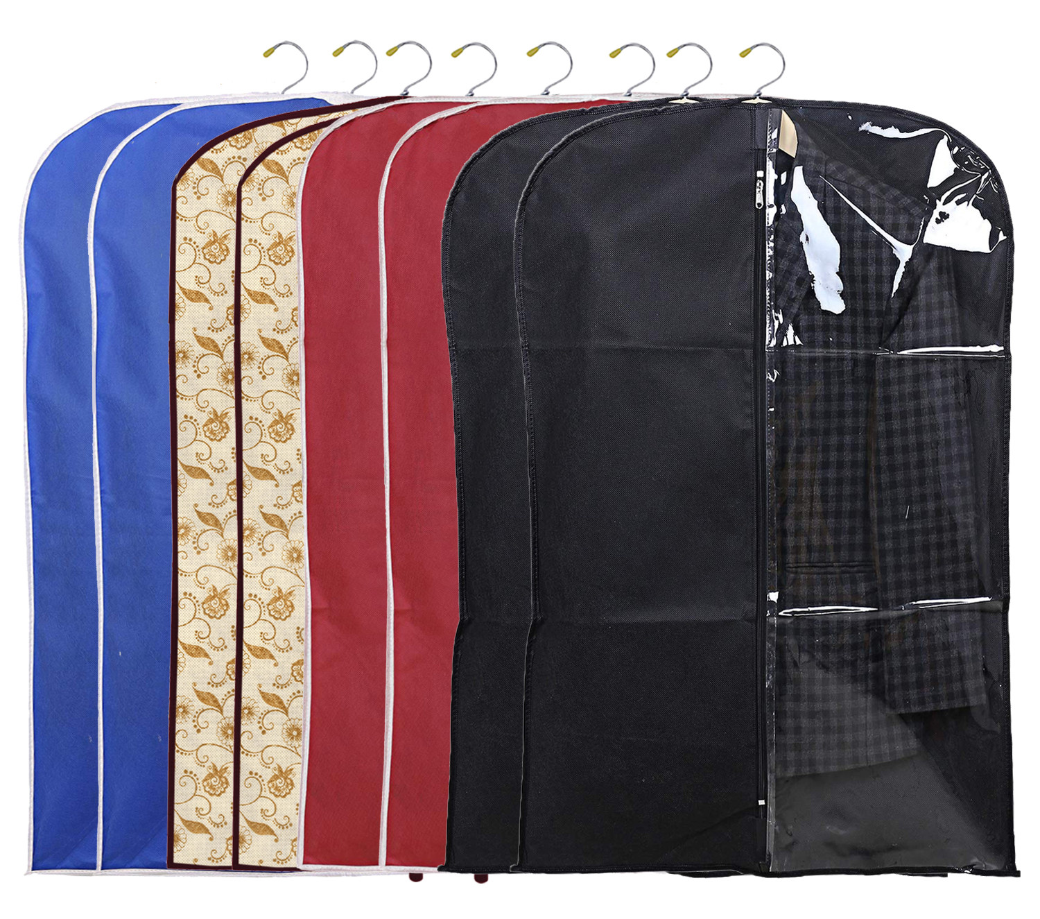 Kuber Industries Half Transparent Non Woven Men's Coat Blazer Suit Cover (Black & Maroon & Brown & Royal Blue)  -CTKTC41535