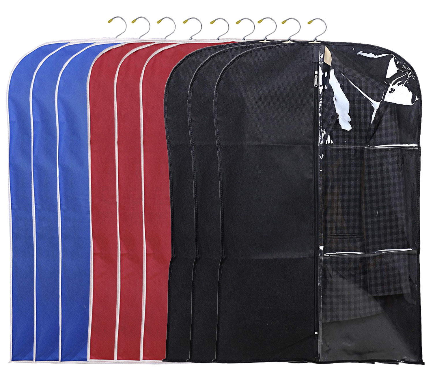 Kuber Industries Half Transparent Non Woven Men's Coat Blazer Suit Cover (Black & Maroon & Royal Blue)  -CTKTC41505