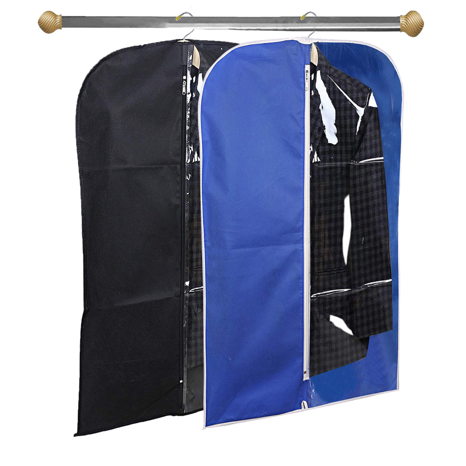 Kuber Industries Half Transparent Non Woven Men's Coat Blazer Suit Cover (Black & Royal Blue)  -CTKTC41489
