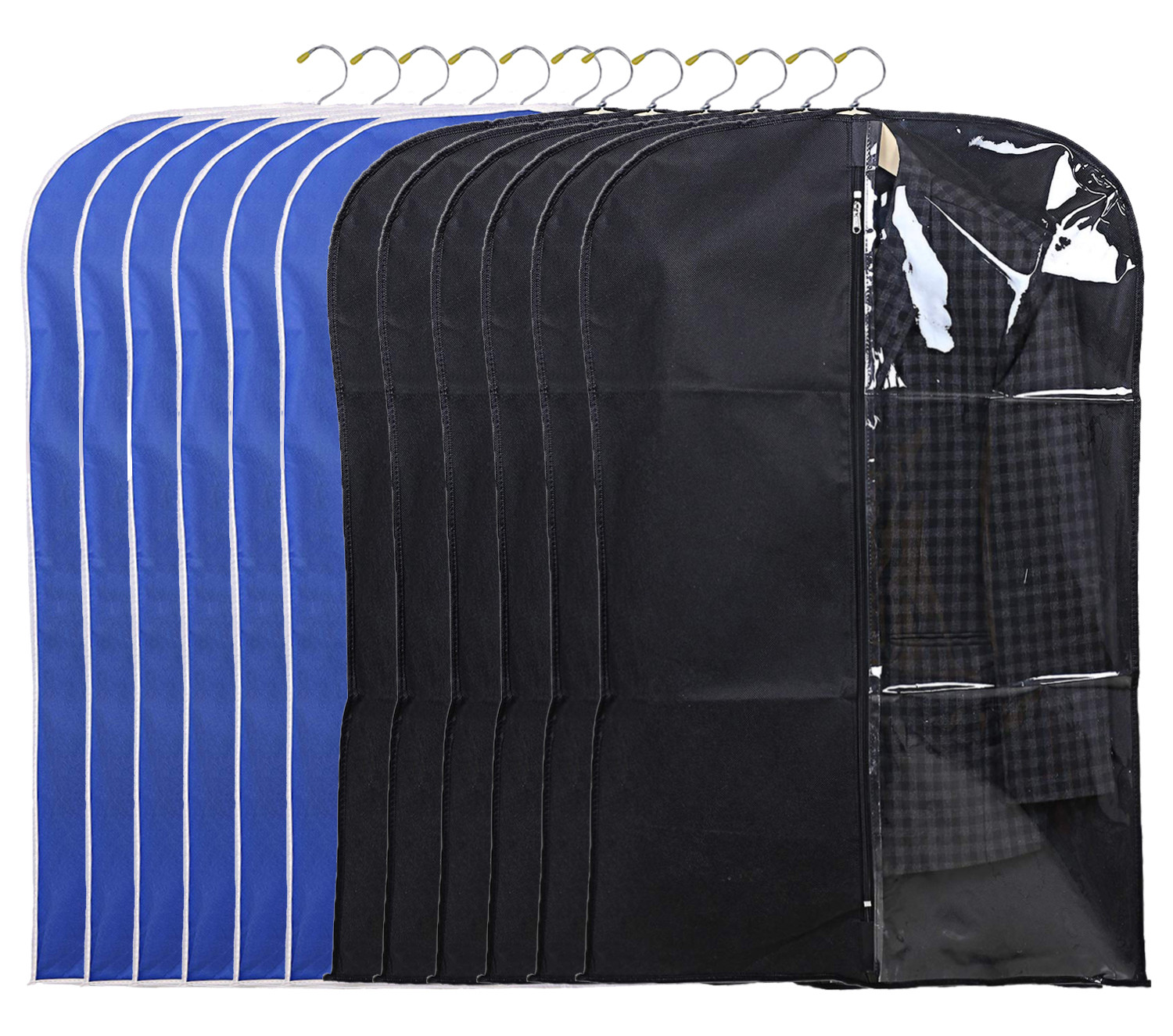 Kuber Industries Half Transparent Non Woven Men's Coat Blazer Suit Cover (Black & Royal Blue)  -CTKTC41489
