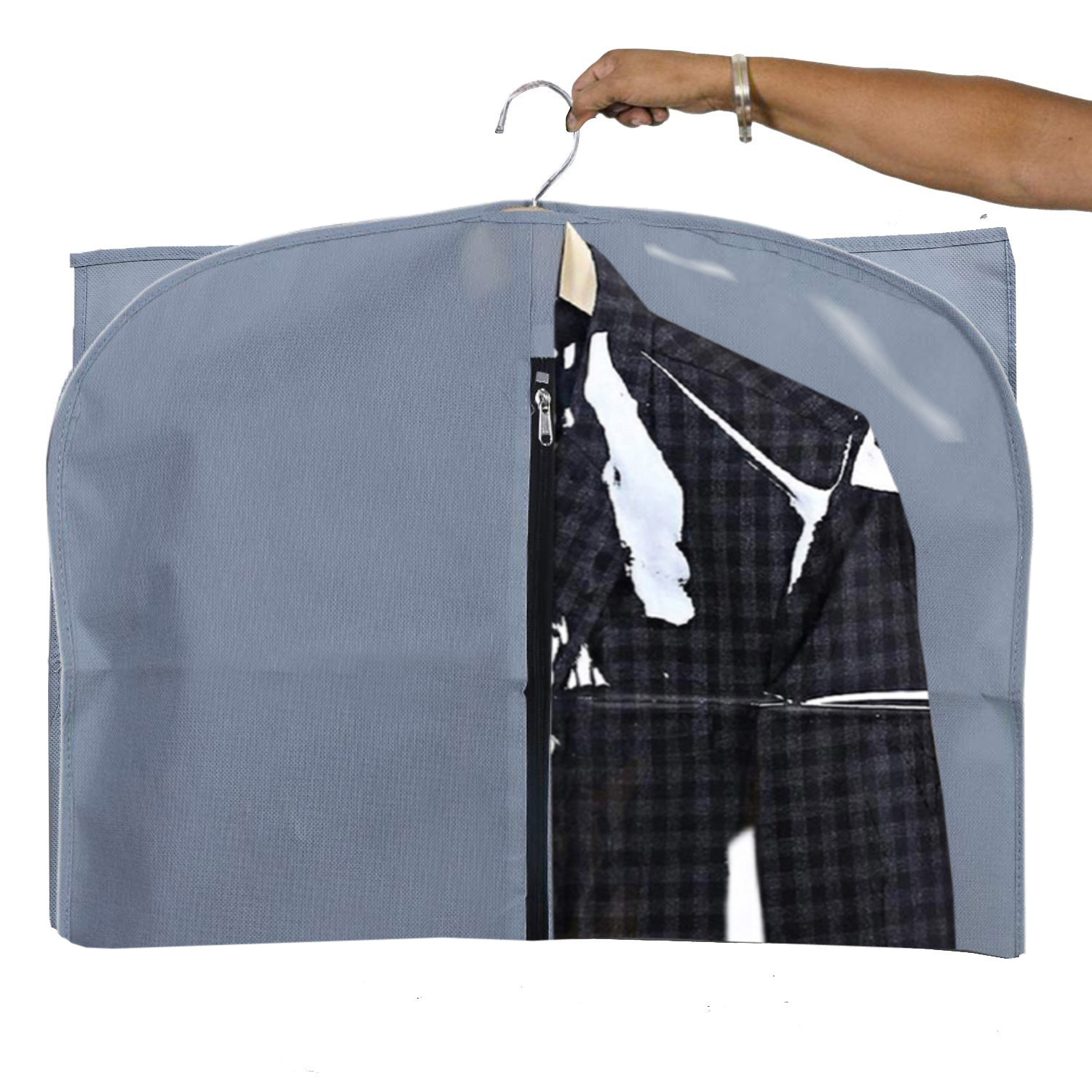 Kuber Industries Half Transparent Non Woven Men's Coat Blazer Suit Cover (Grey)  -CTKTC41317