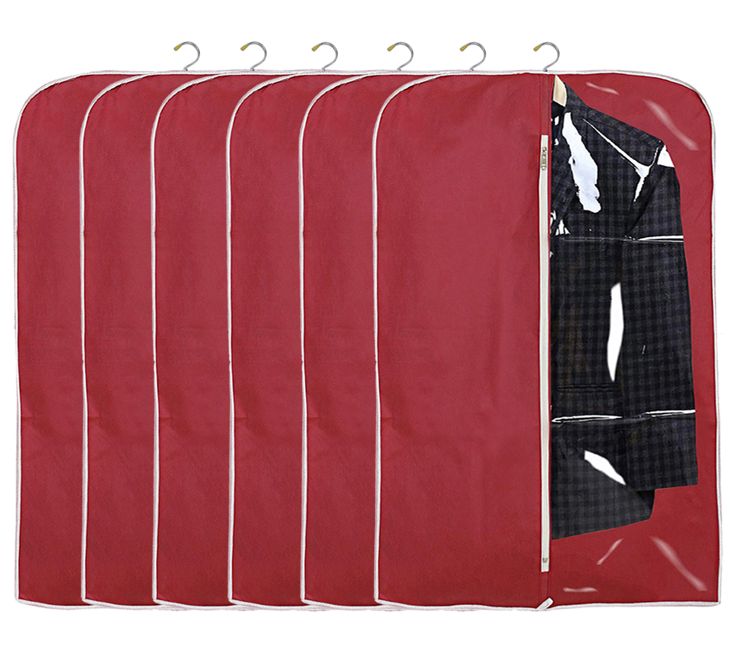 Kuber Industries Half Transparent Non Woven Men's Coat Blazer Suit Cover (Maroon)  -CTKTC41381