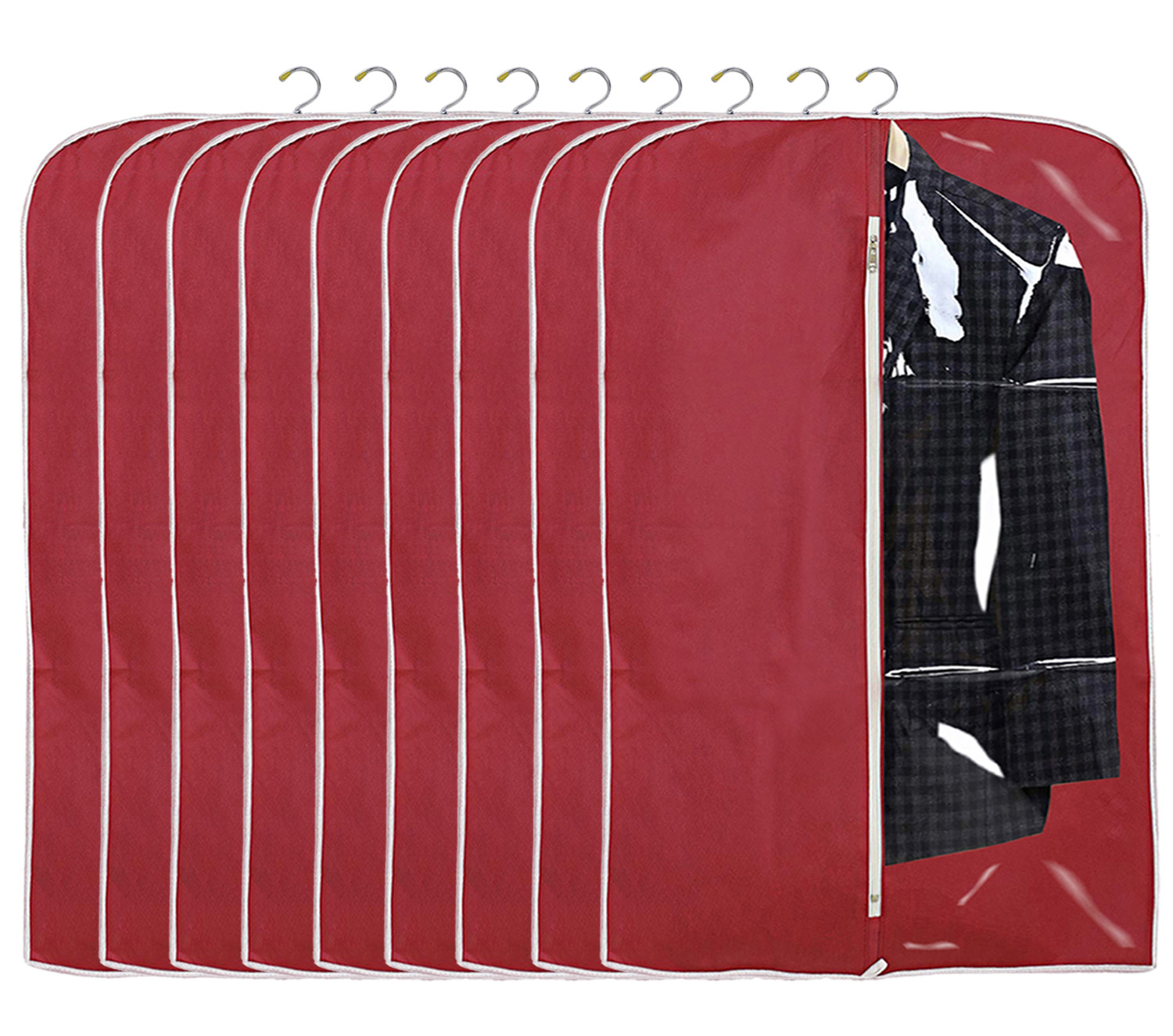 Kuber Industries Half Transparent Non Woven Men's Coat Blazer Suit Cover (Maroon)  -CTKTC41381