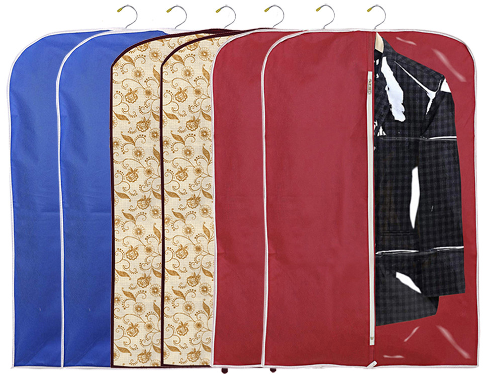 Kuber Industries Half Transparent Non Woven Men's Coat Blazer Suit Cover (Maroon & Brown & Royal Blue)  -CTKTC41507