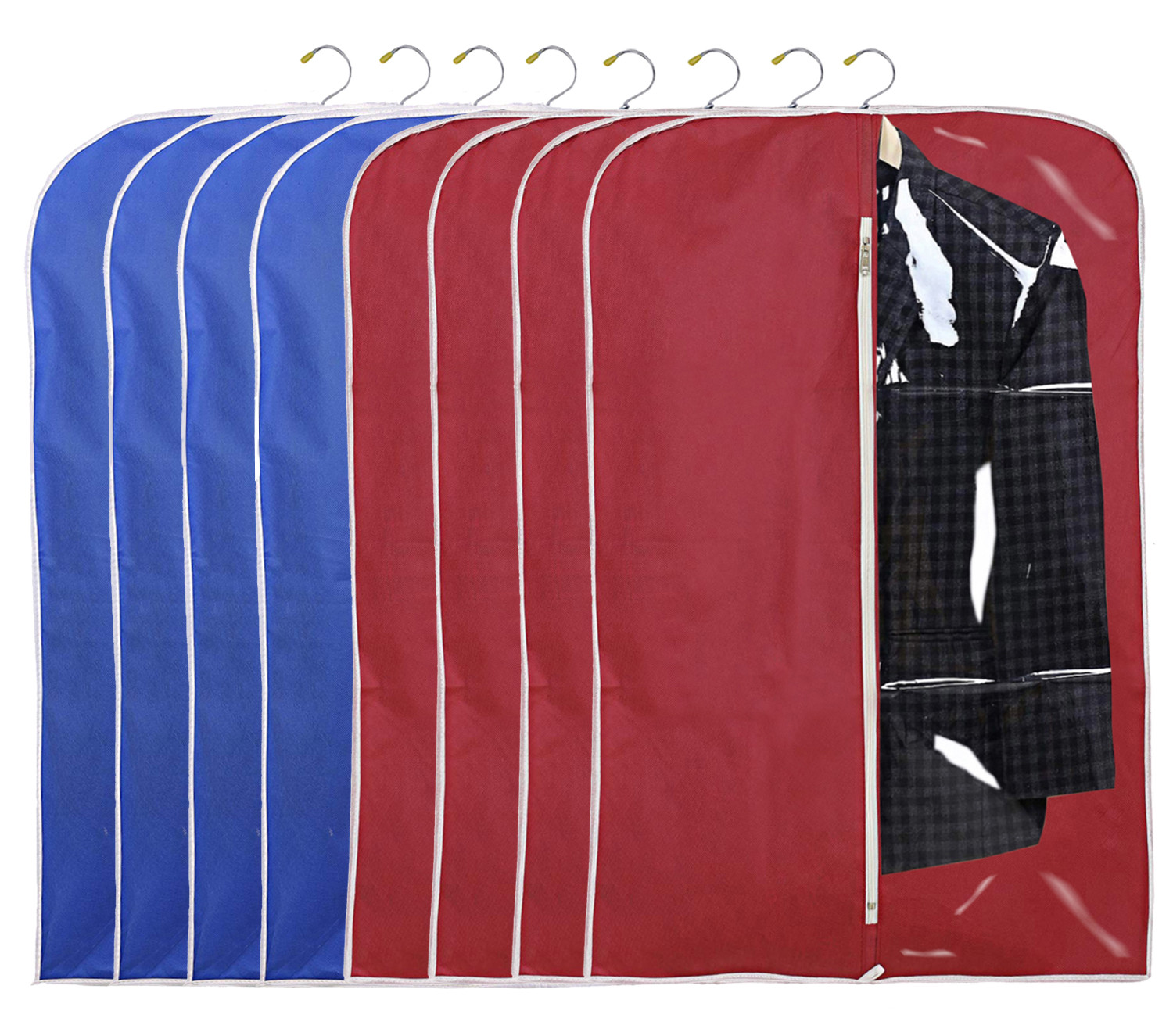 Kuber Industries Half Transparent Non Woven Men's Coat Blazer Suit Cover (Maroon & Royal Blue)  -CTKTC41493