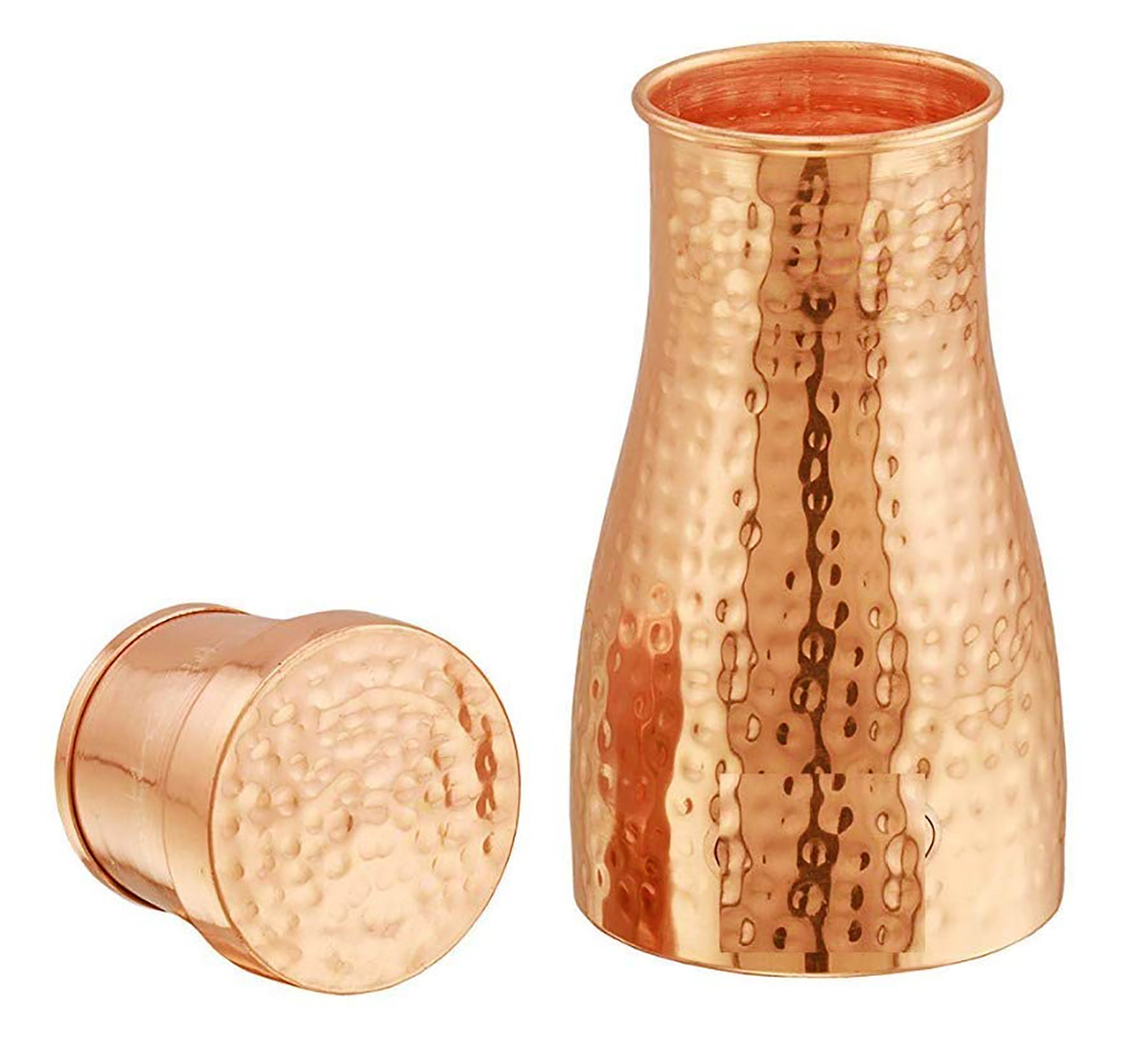 Kuber industries Hammered Copper Bedroom Jar|Bedside Water Bottle with Inbuilt Glass, 1100 ml (Gold)