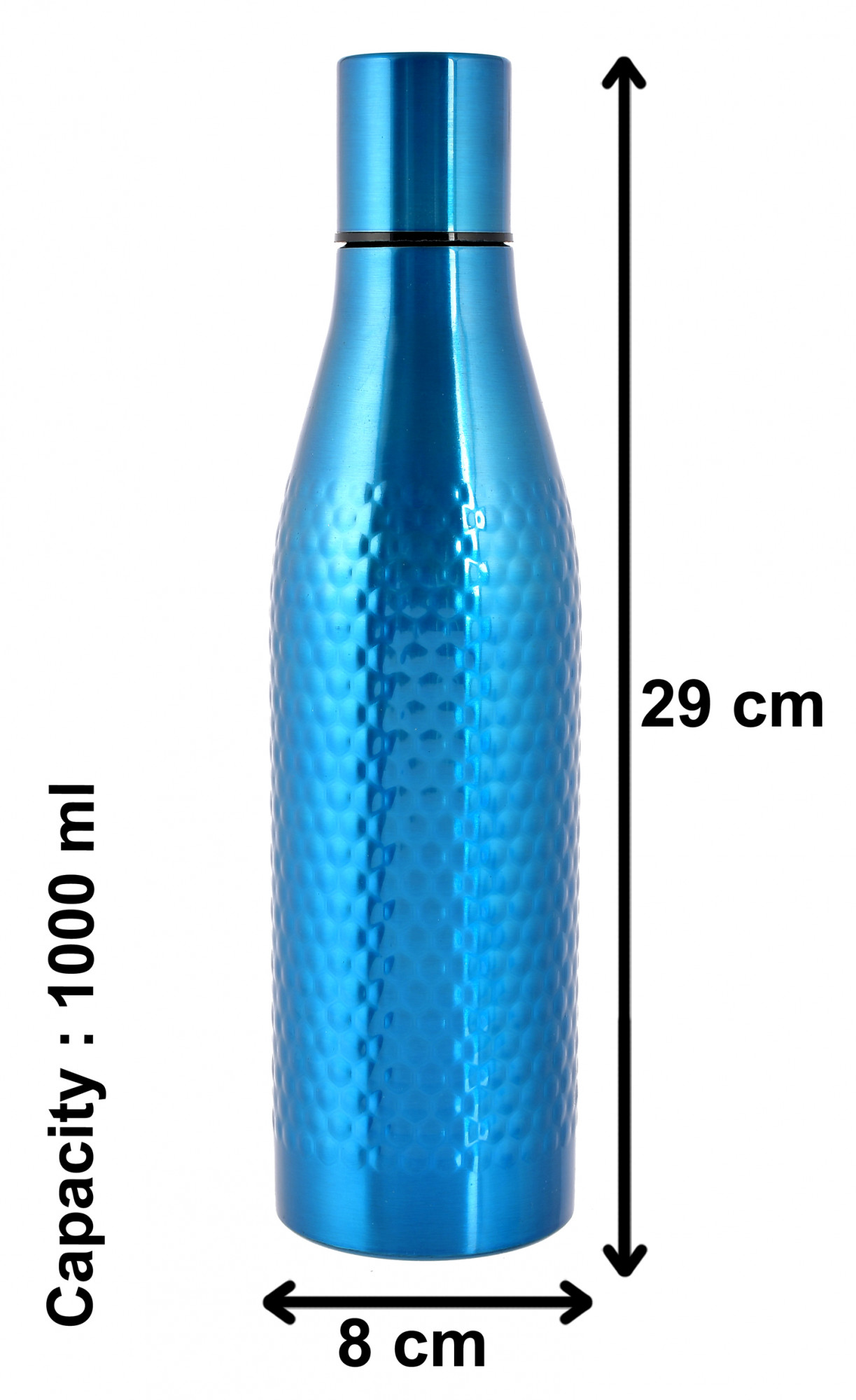 Kuber Industries Hammered Design Stainless Steel Water Bottle, 1000 ML (Blue)-HS42KUBMART25185