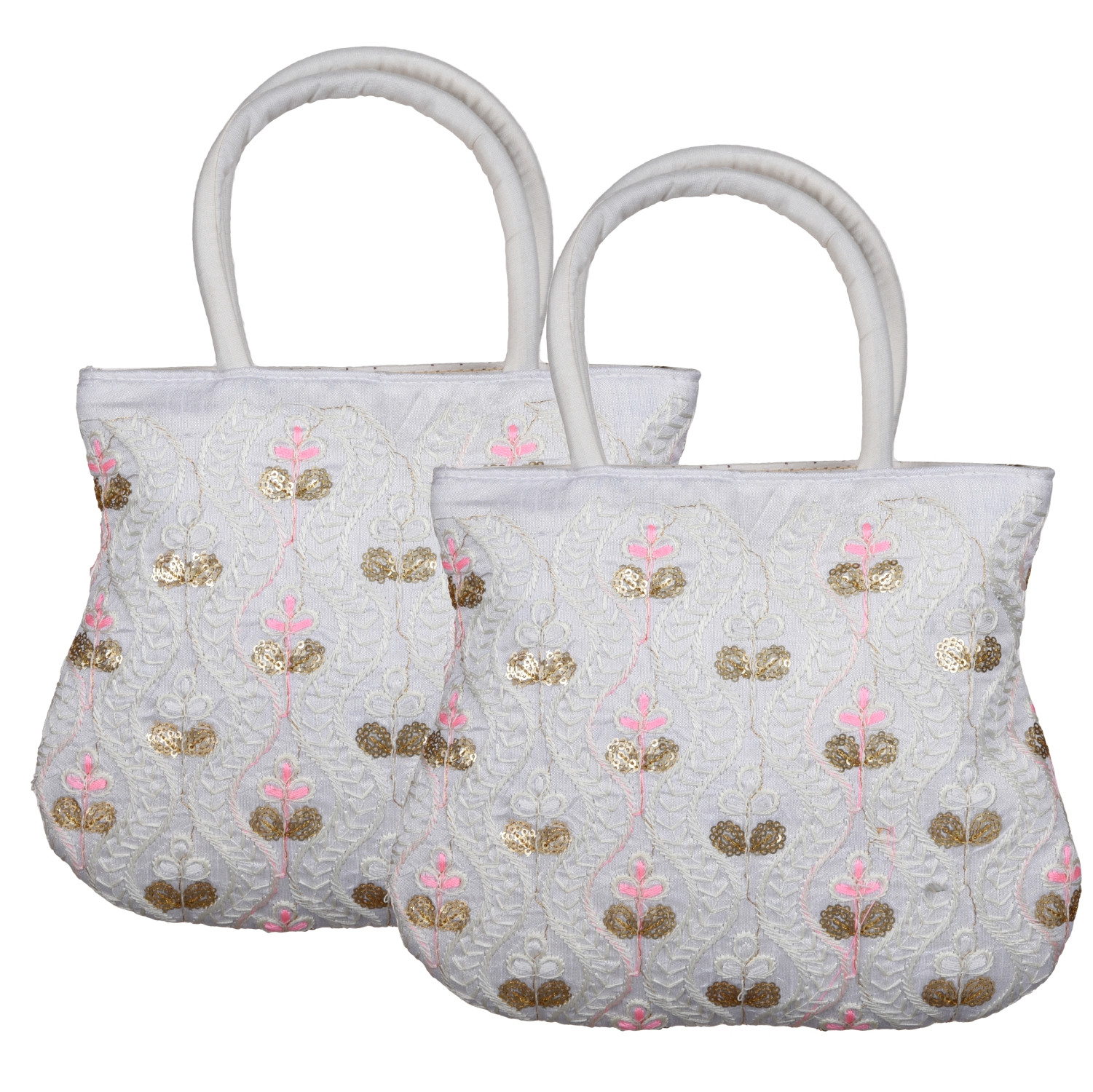 Kuber Industries Hand Bag | Traditional Hand Bag | Silk Wallet Hand Bag | Woman Tote Hand Bag | Ladies Purse Handbag | Gifts Hand Bag | Curved Shape Embroidery Hand Bag | Cream
