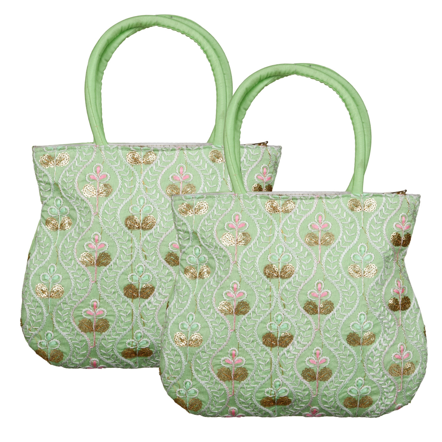 Kuber Industries Hand Bag | Traditional Hand Bag | Silk Wallet Hand Bag | Woman Tote Hand Bag | Ladies Purse Handbag | Gifts Hand Bag | Curved Shape Embroidery Hand Bag | Green